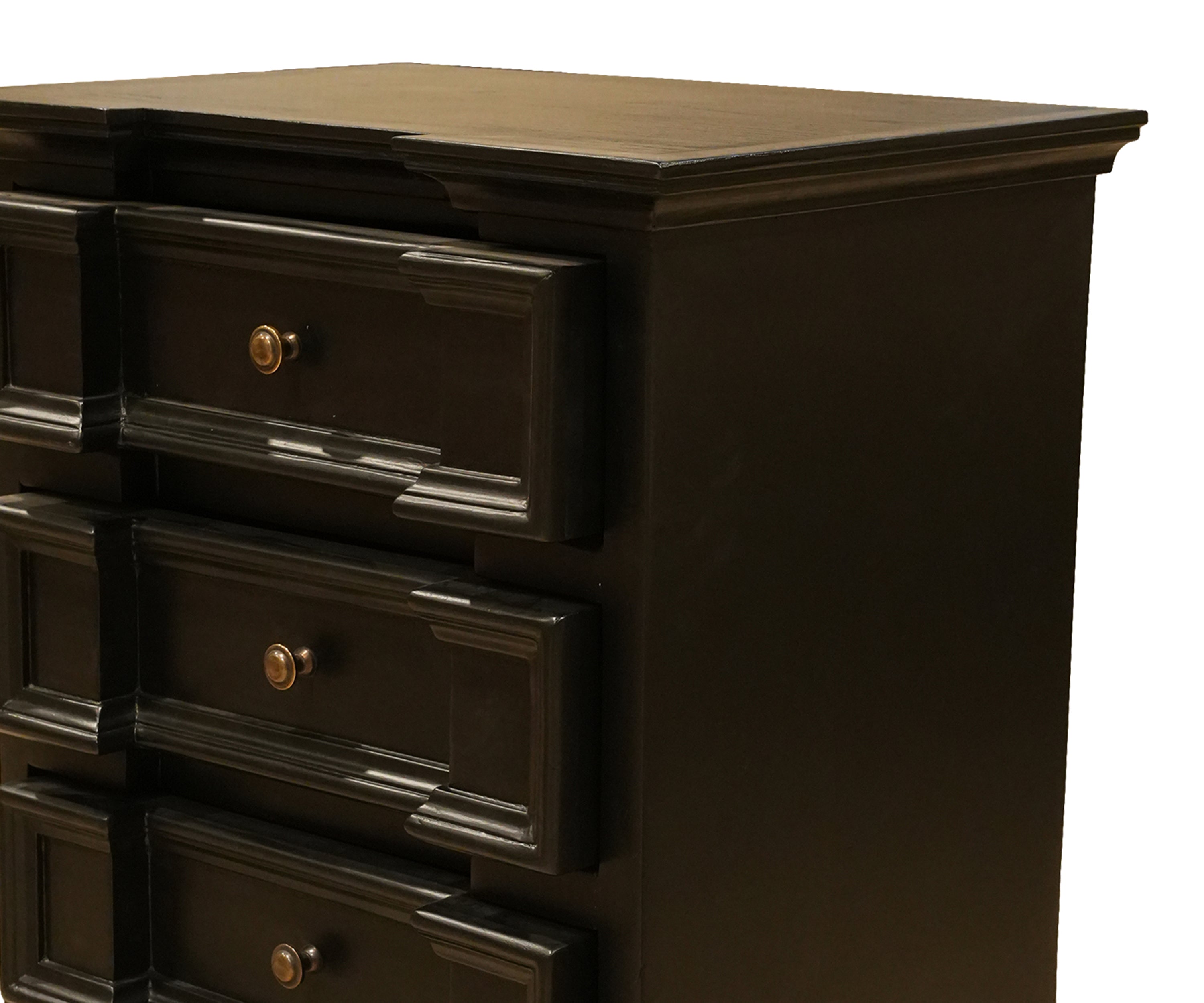 Wood 4-Drawer Night Stand with Classic Panel Front & Brass Knobss