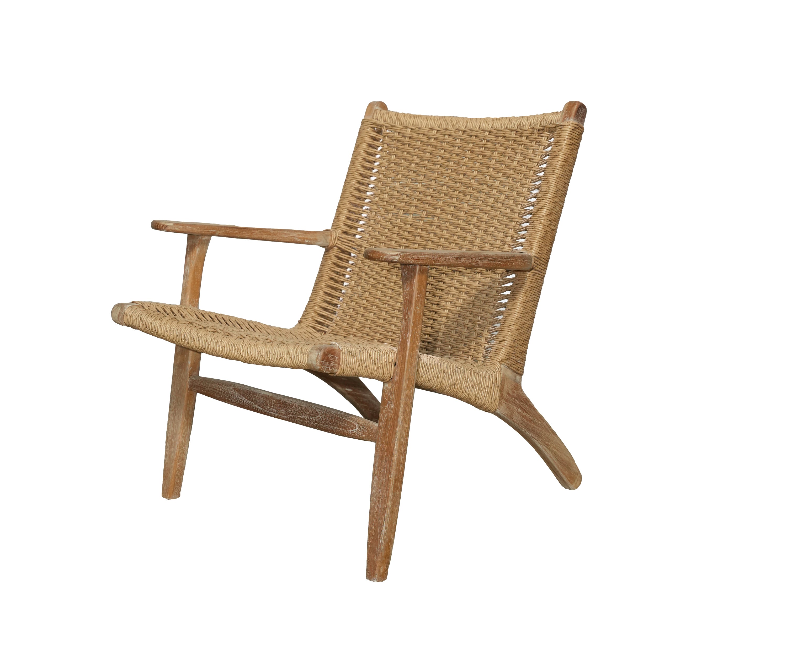 Solid Wood Outdoor Chair with Double Handwoven Rope Seat