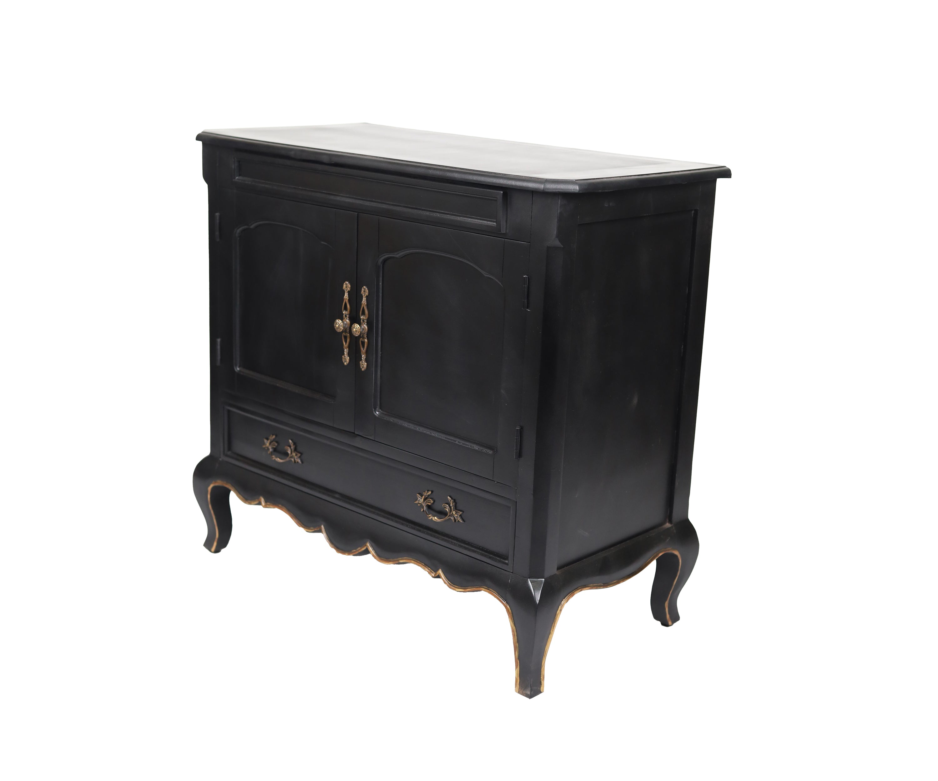 French Style Black Teak Wood Cabinet