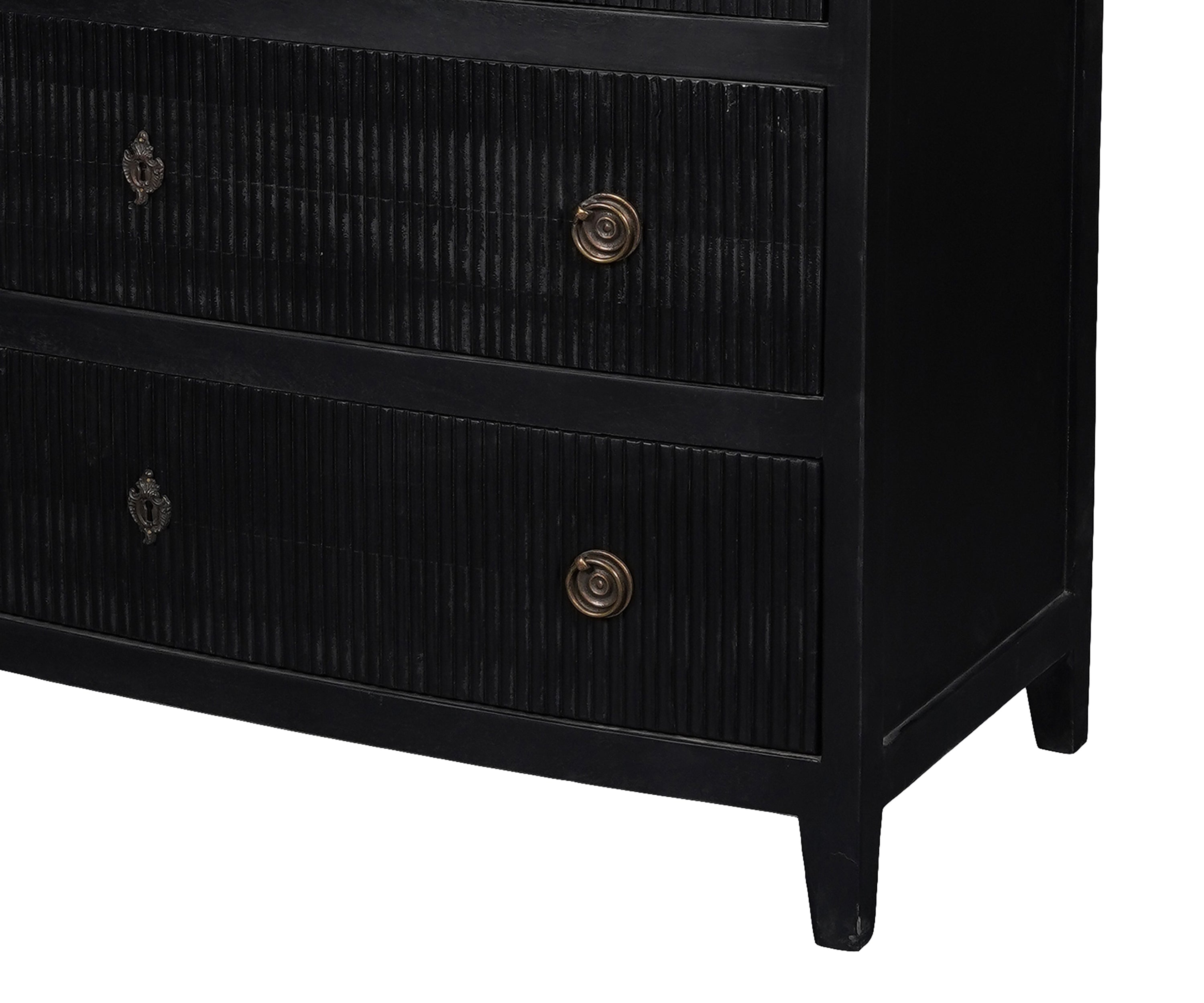 Black Curved Front 3-Drawer Chest of Drawers with Brass Hardware