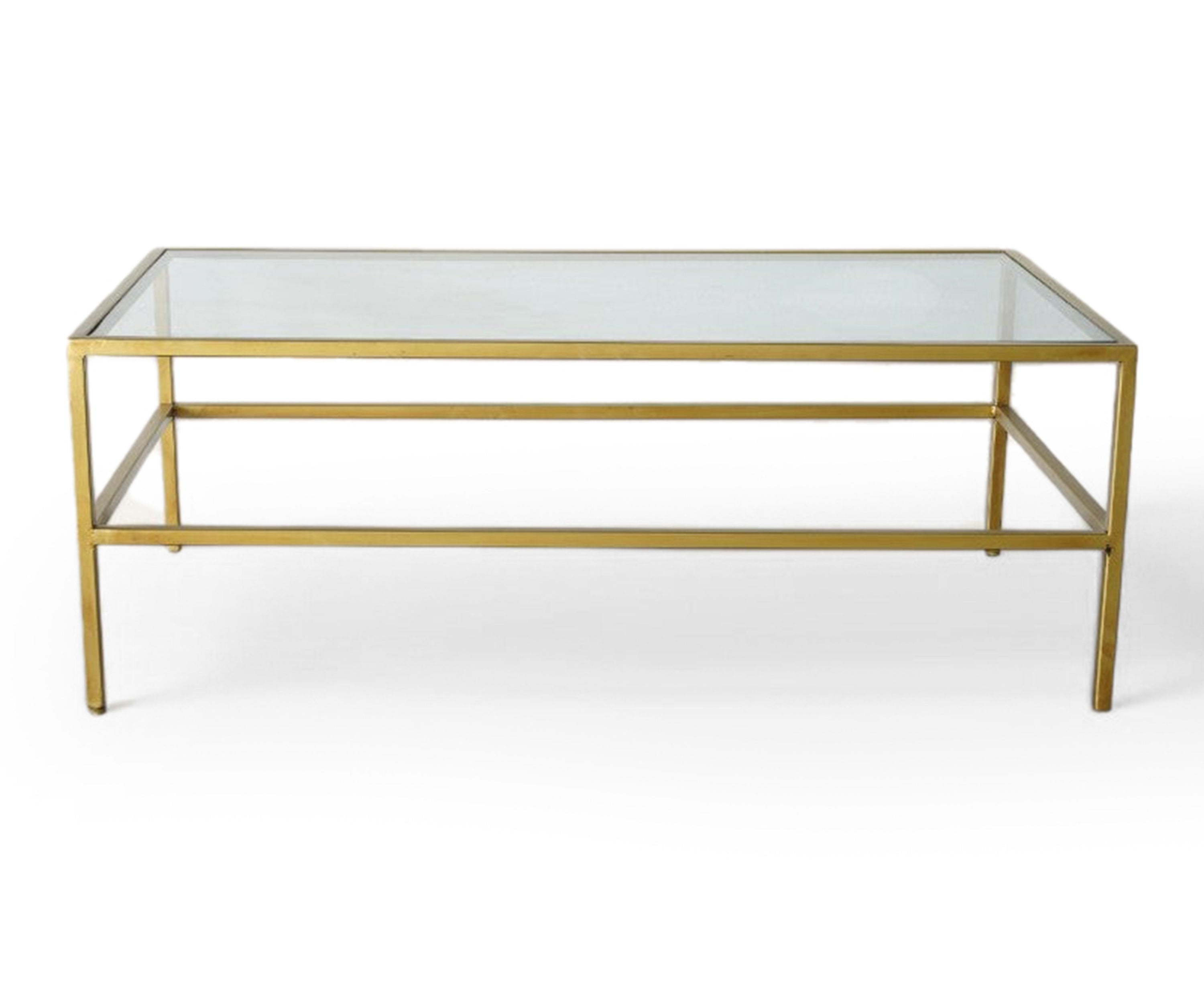 Glass Top Brass Frame Coffee Table