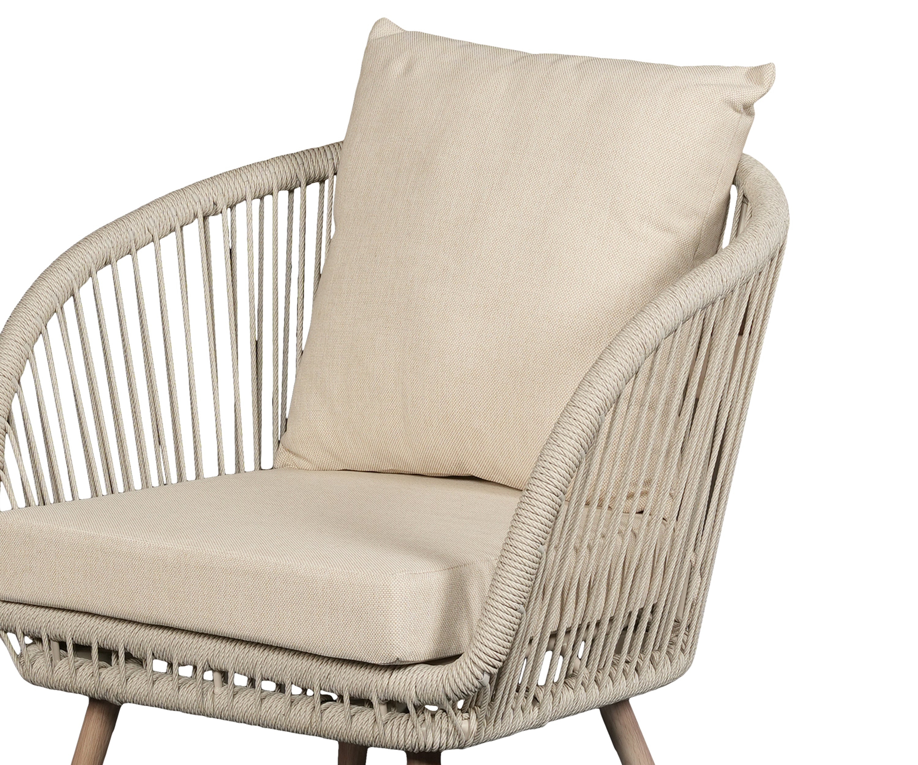 Beige Ropes Woven Back Outdoor Armchair with Metal Frame