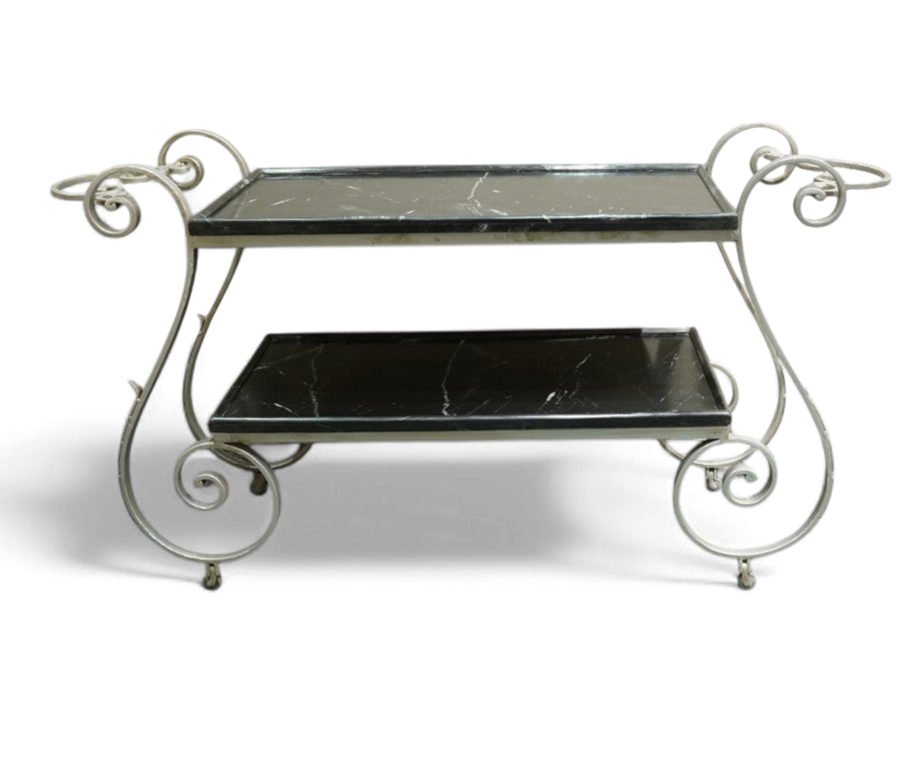 Luxury Black Marble Console Table with Ornate Scroll Metal Frame