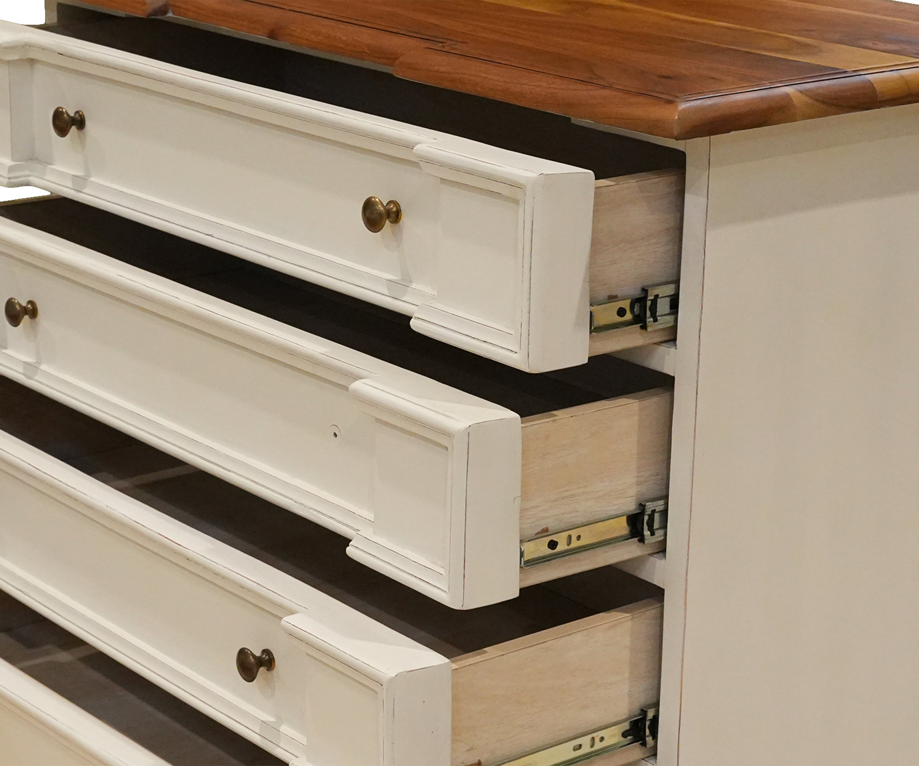 Classic 4-Drawer White Wood Chest with Wooden Top