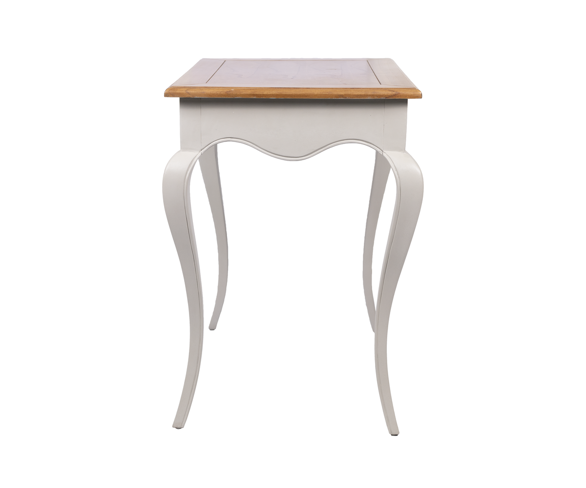 French Country White and Natural Wood Side Table with Cabriole Legs