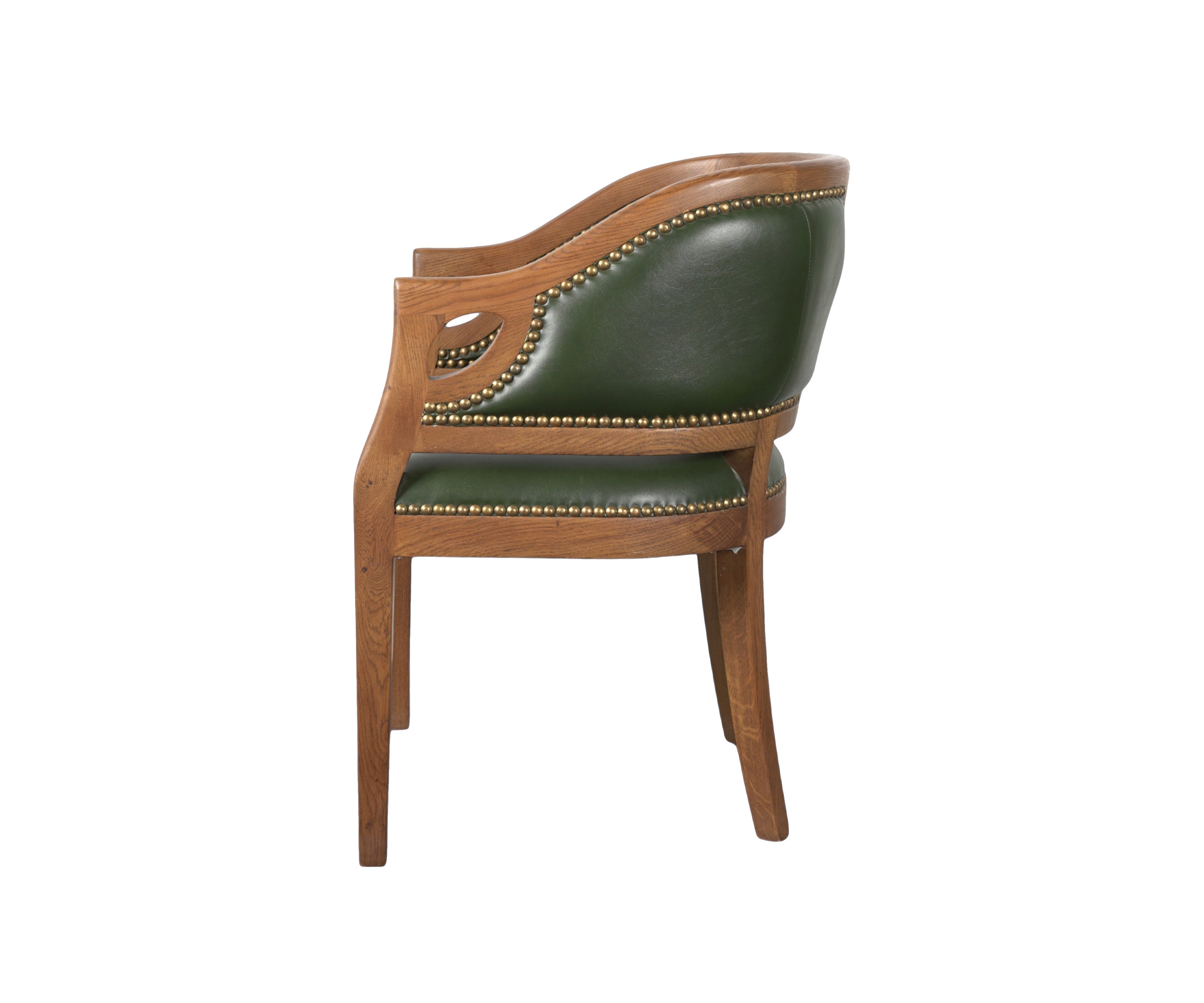 Forest Green Tub Chair with Wood Frame & Brass Studs