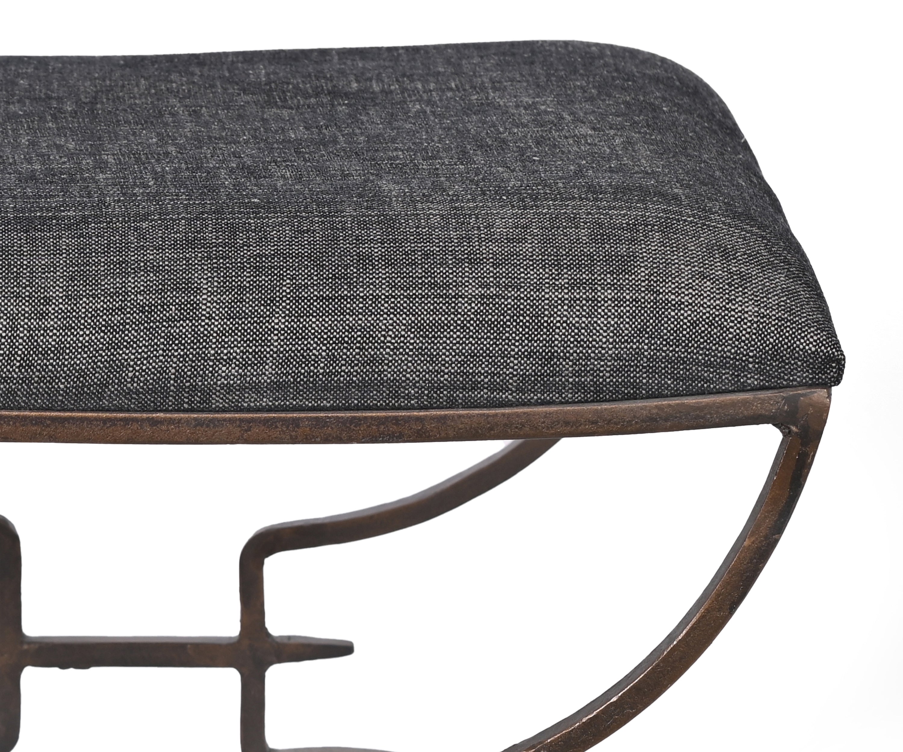 Industrial Iron Accent Stool with Upholstered Seat