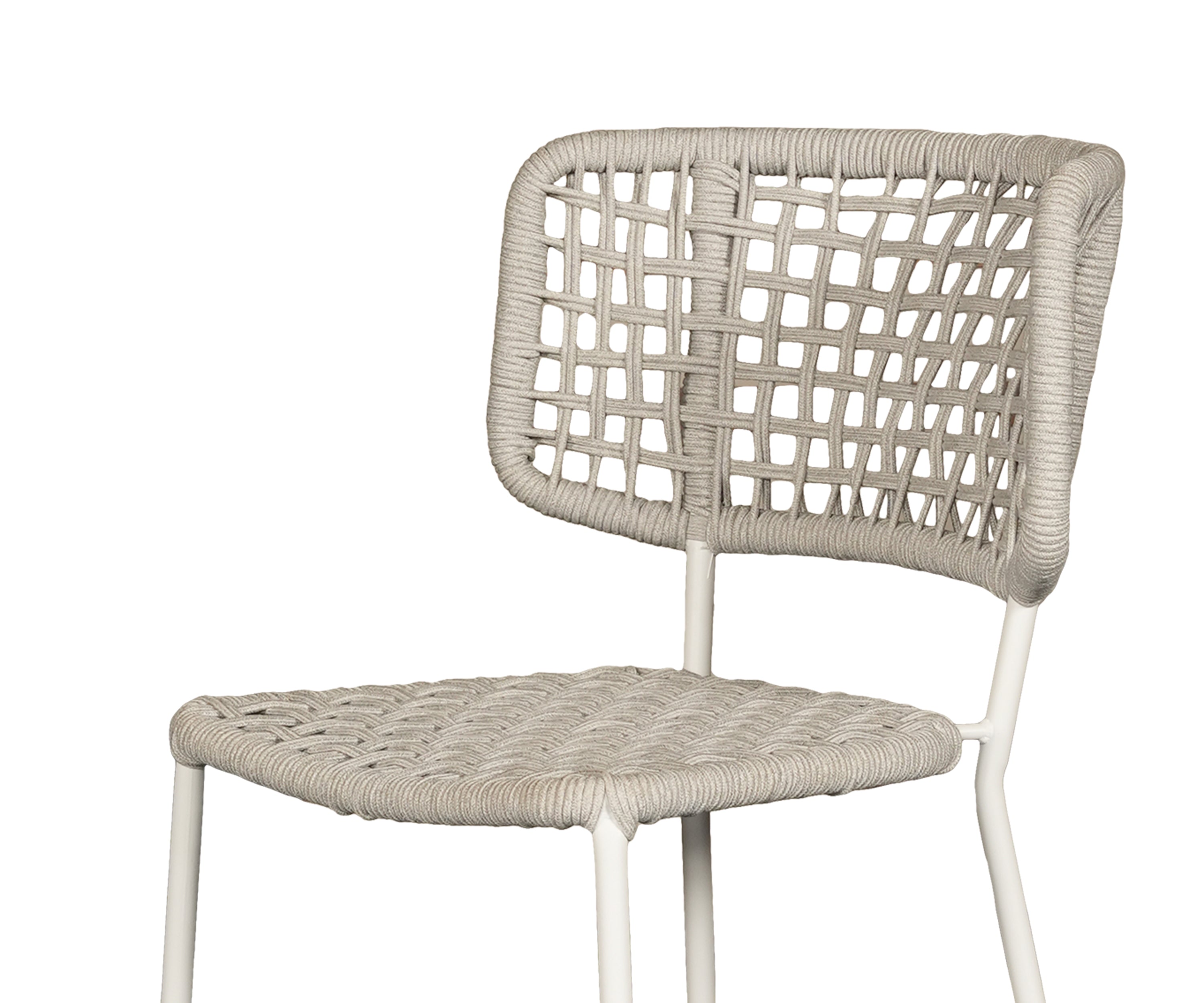 White Metal Outdoor Bar Chair with Woven Nylon Rope Seat
