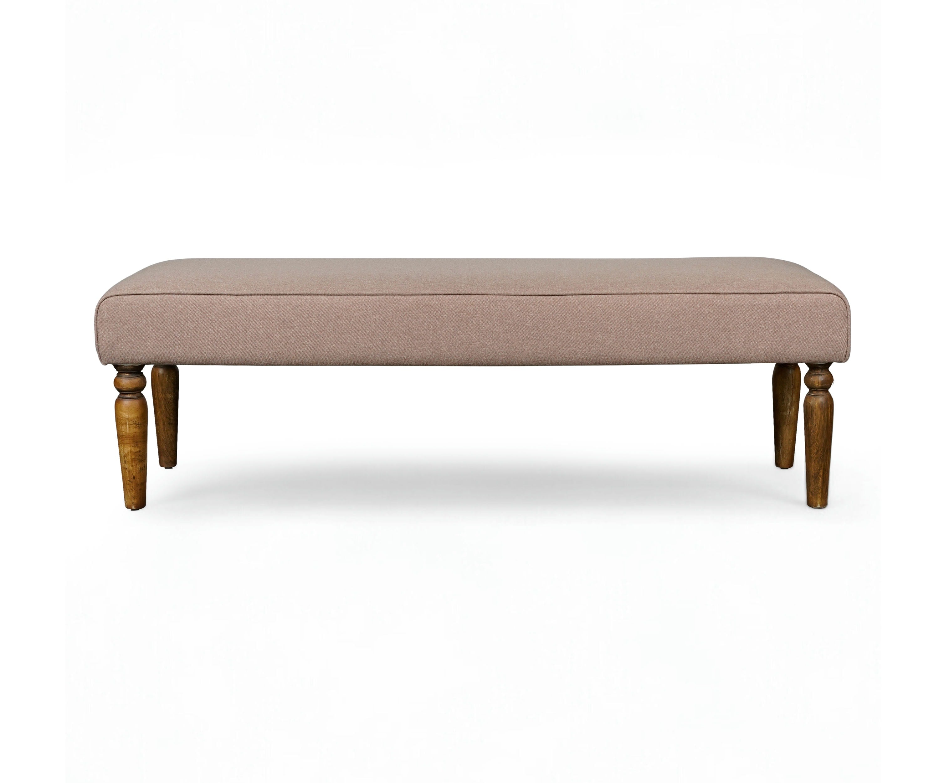 Pink Linen Bench with Wooden Legs