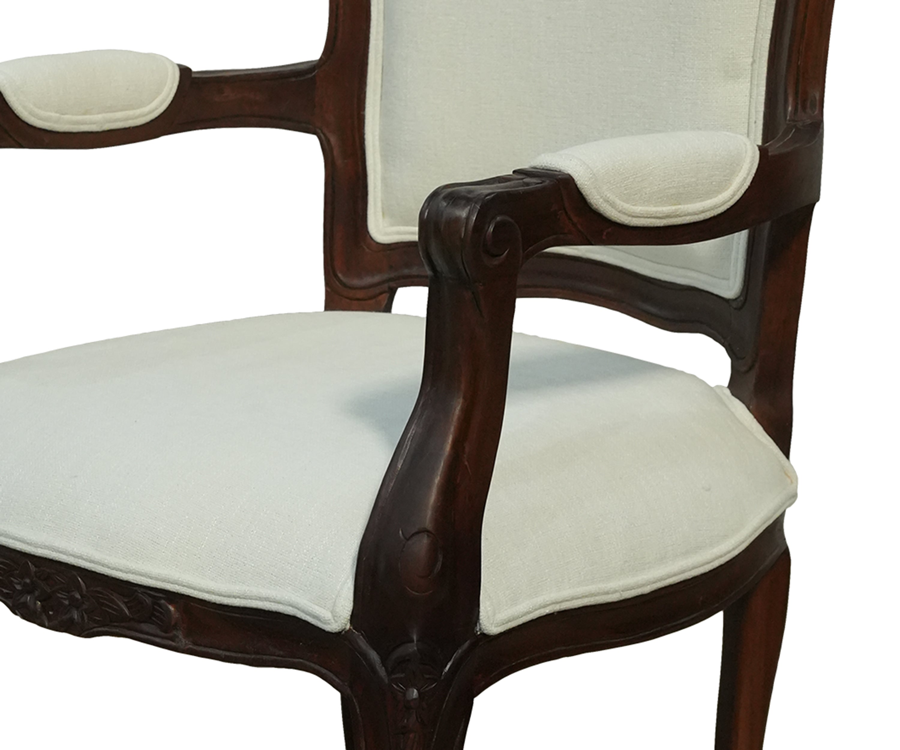 French Provincial Carved Wood Upholstered Arm Chair