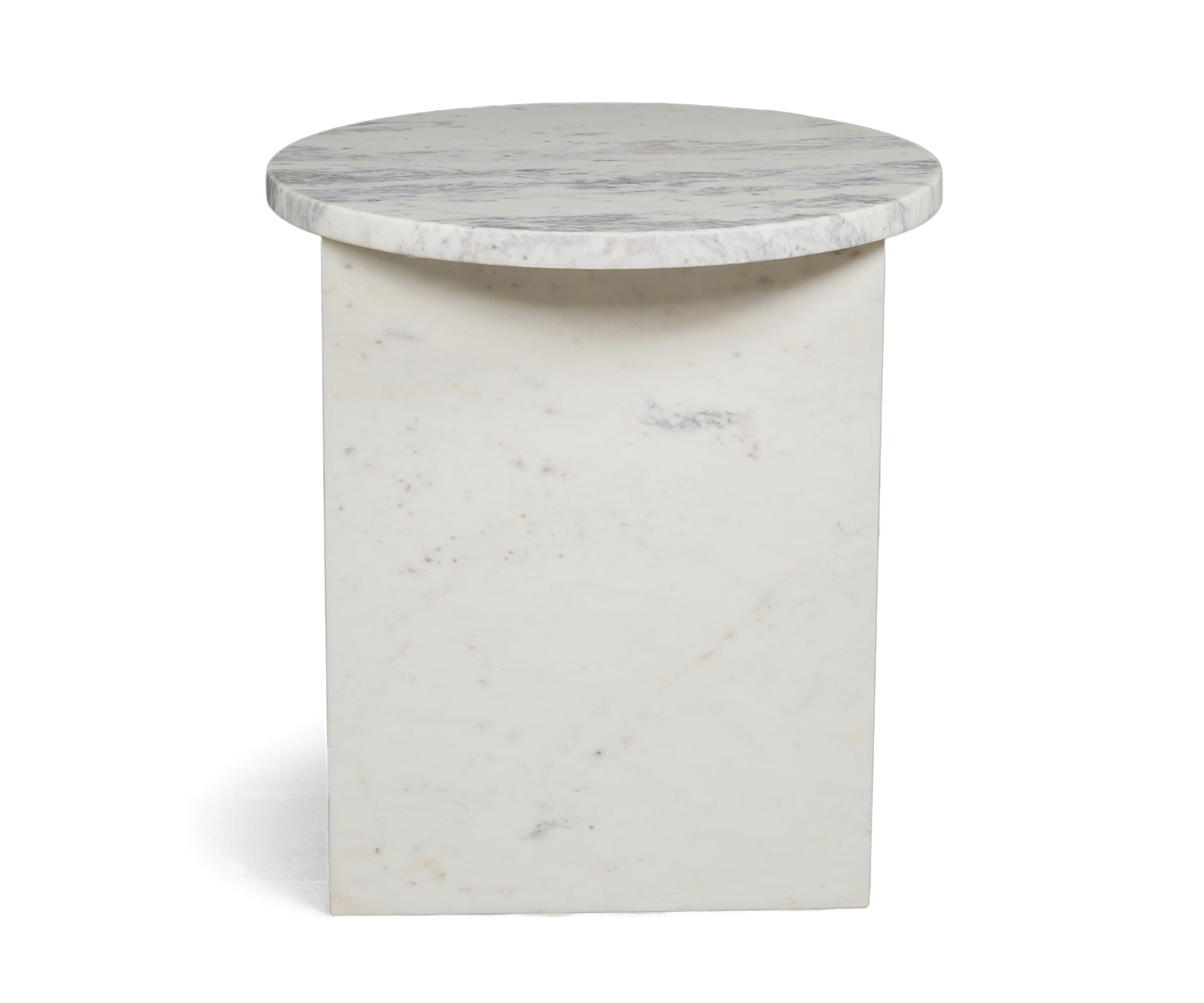 White Vein Marble Side Table with Sculptural Pedestal Base