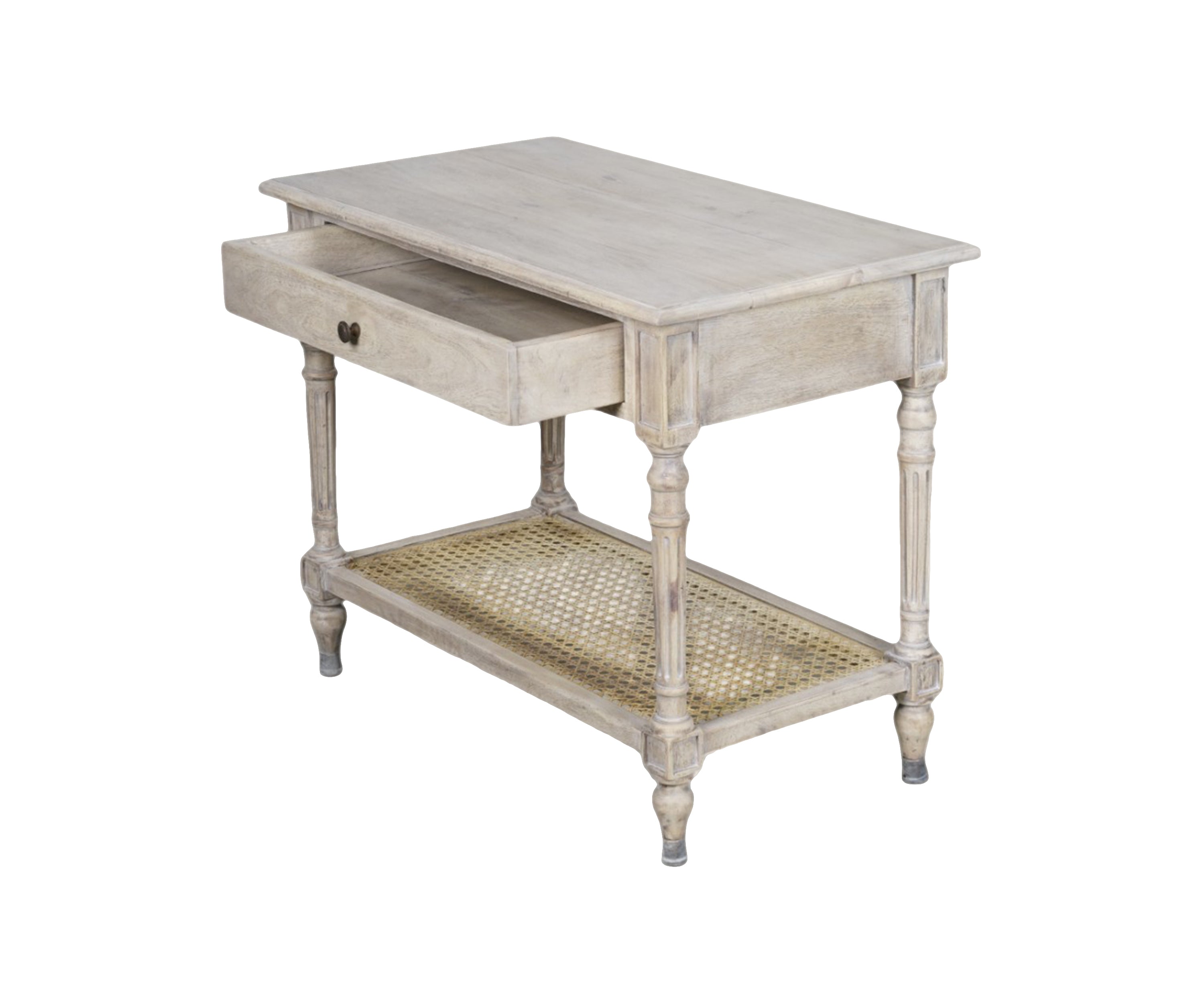 Gustavian Bedside Table with Drawer and Cane Shelf