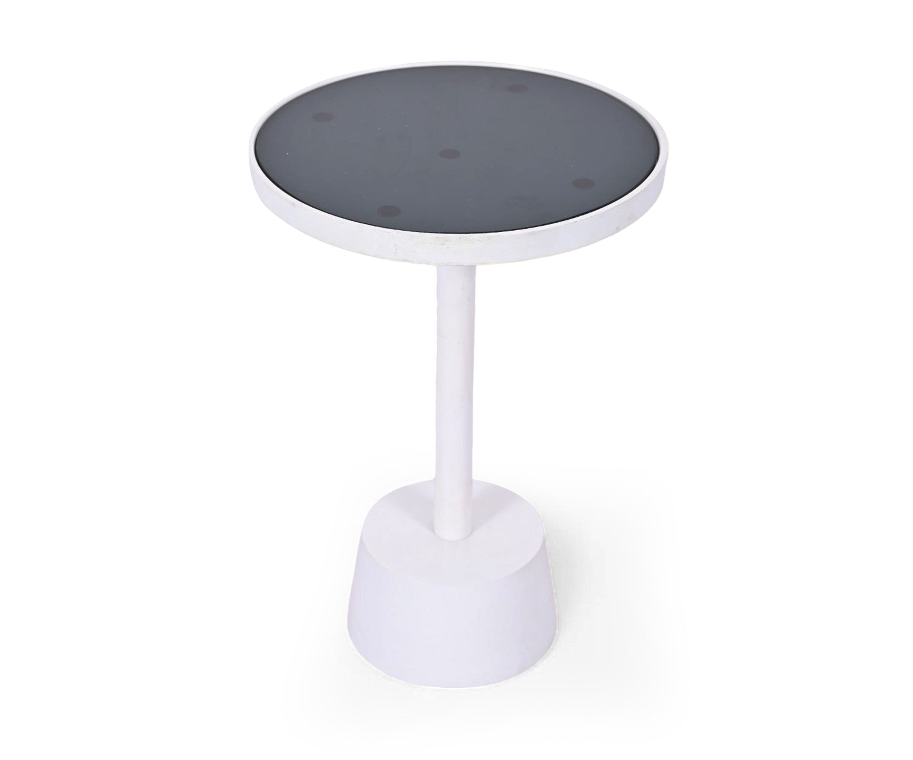 White Round Side Table with Iron Pedestal Base