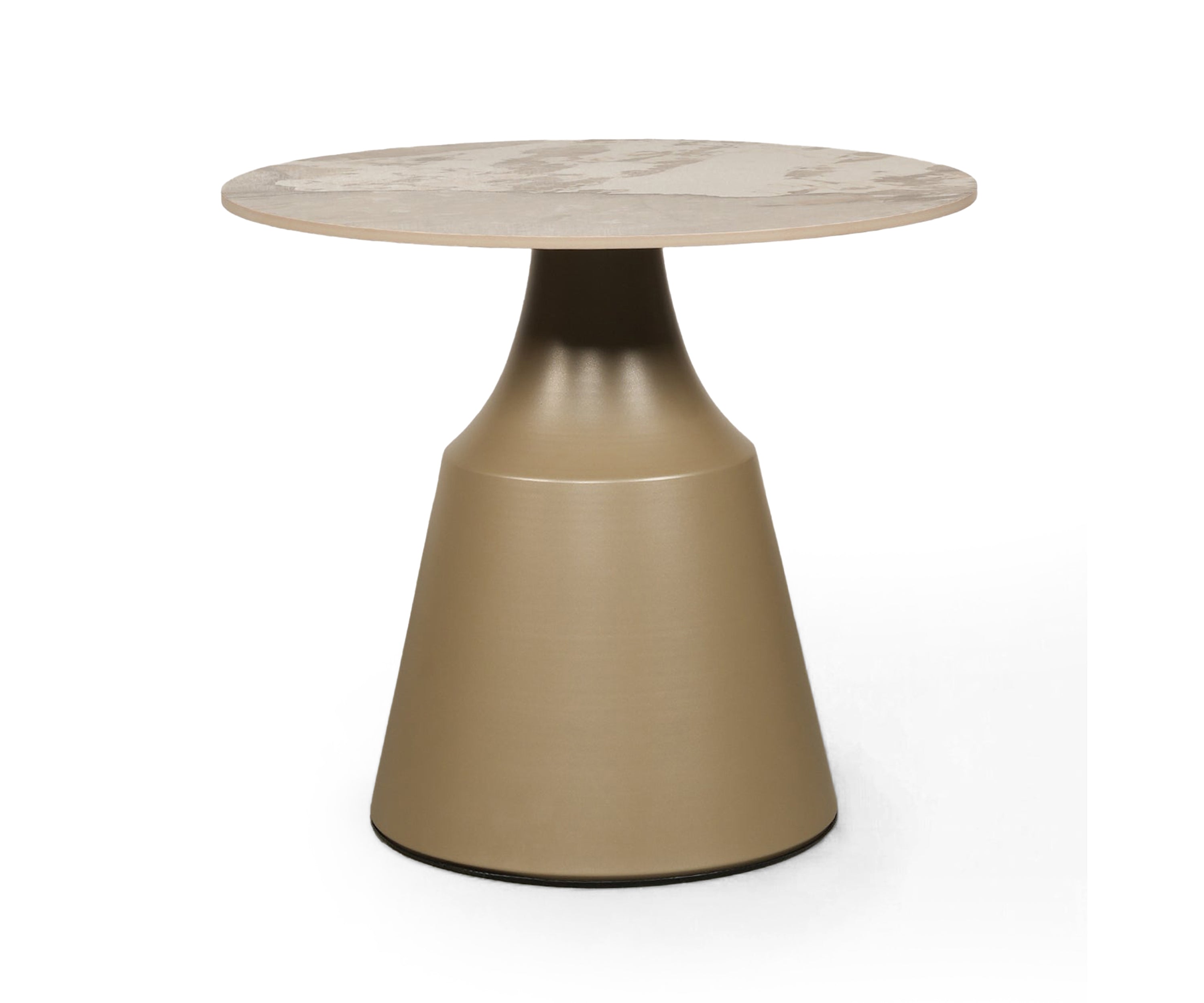 Beige Marble Side Table with Metal Pedestal Base