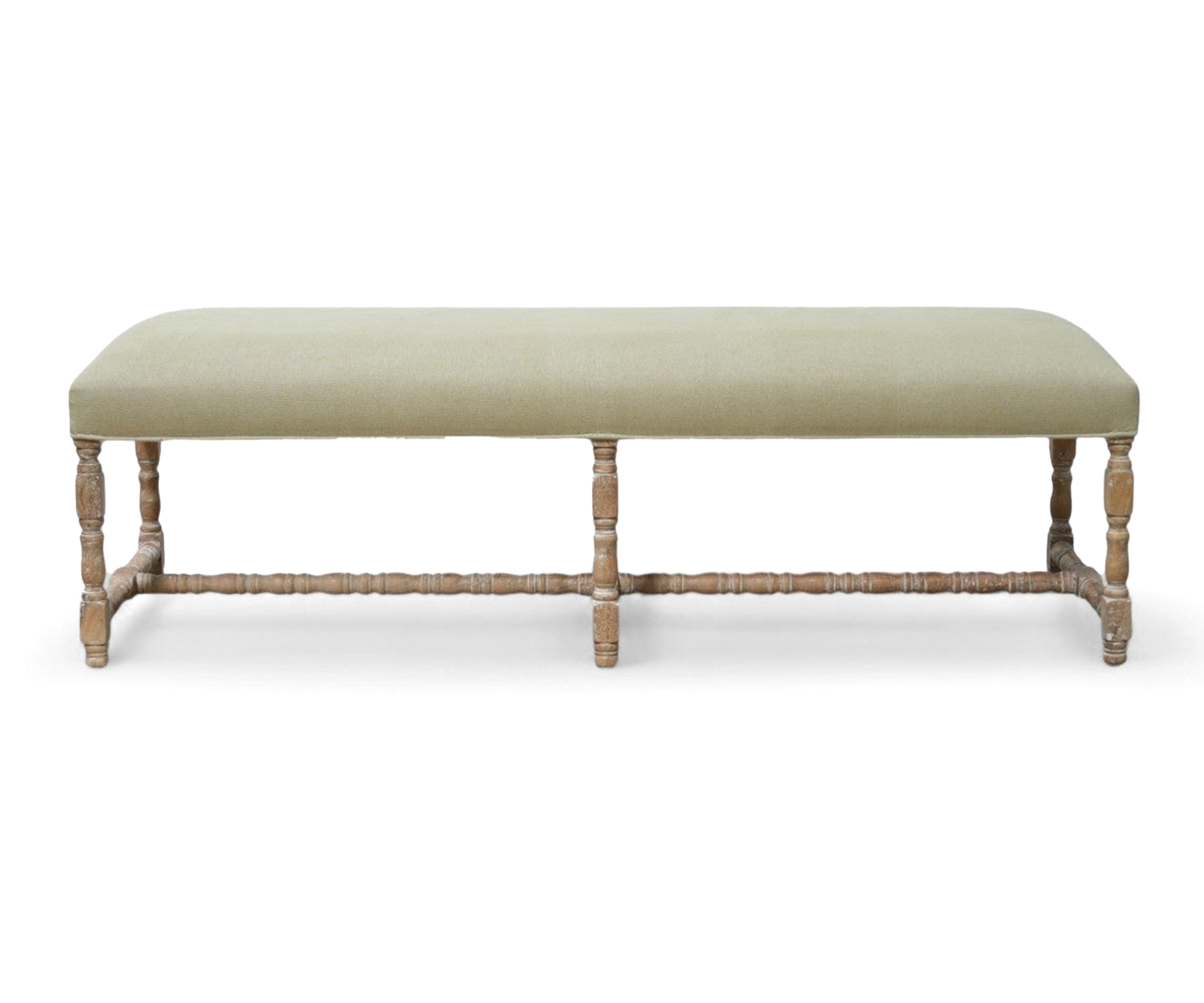 Cotton Linen Bench with Barley Twist Legs