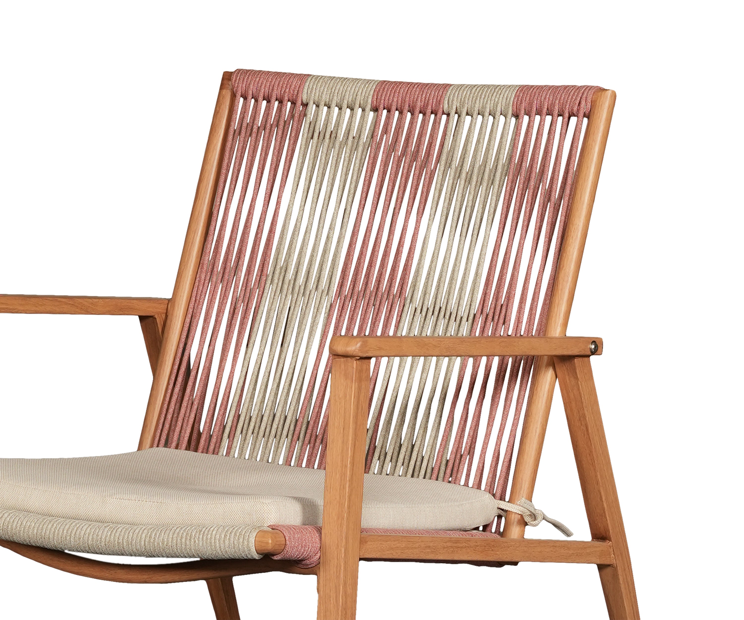 Pastel Pink Metal Armchair with Nylon Rope Backrest