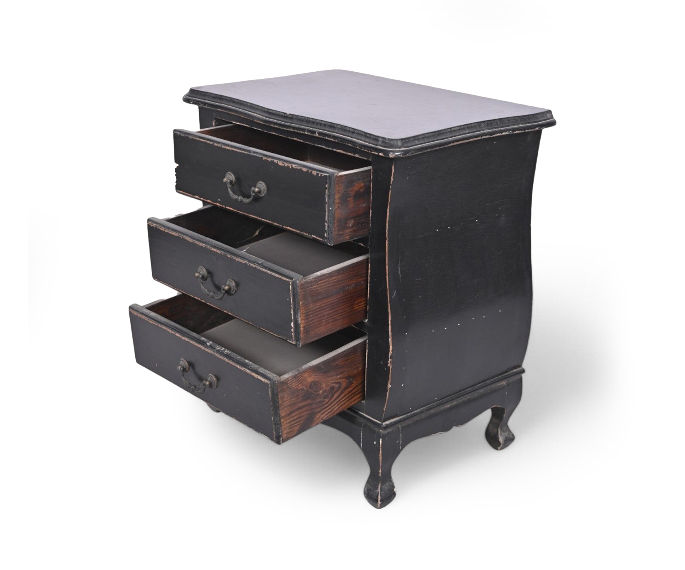 Black Distressed 3-Drawer Vintage Night Stand