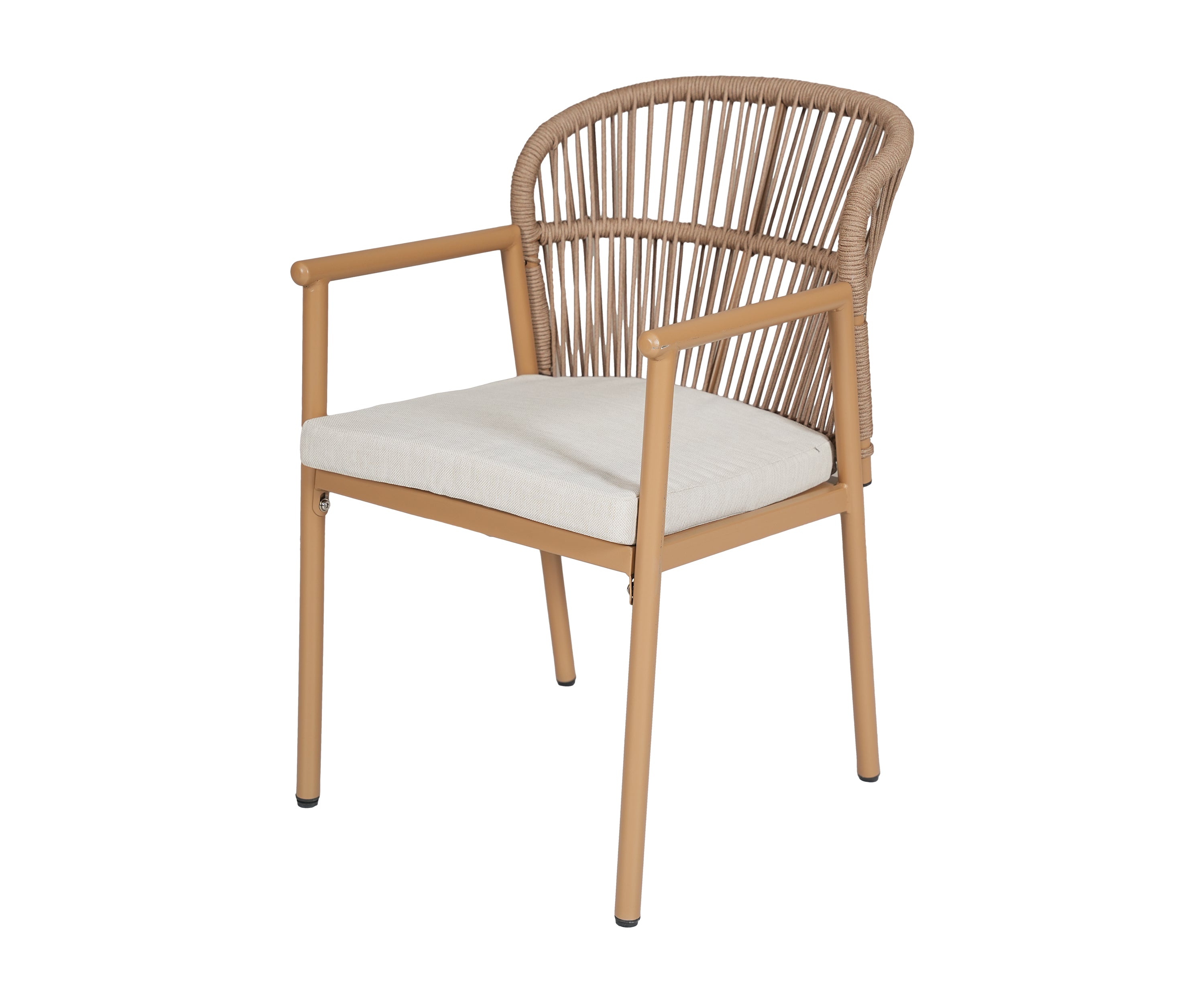 Curved Rope Woven Backrest and Metal Outdoor Armchair