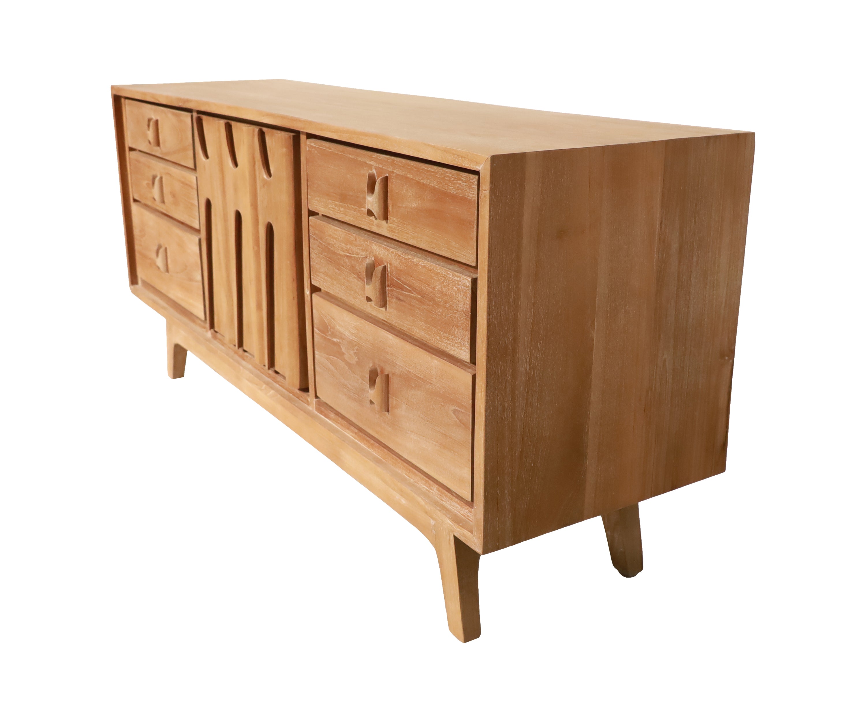 Mid-Century Natural Wood Geometric TV Unit