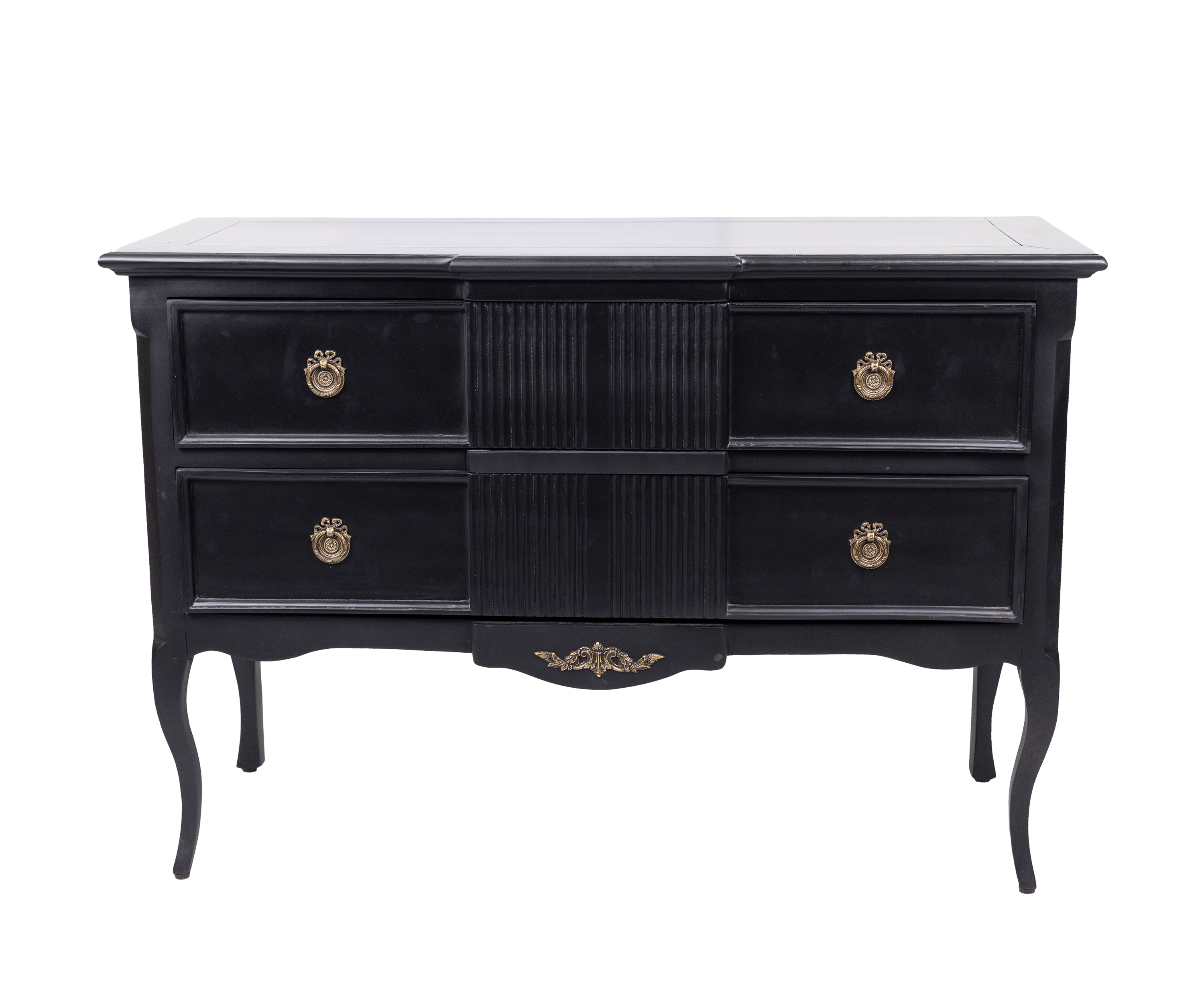 French Style Black Chest of Drawers with Brass Handles