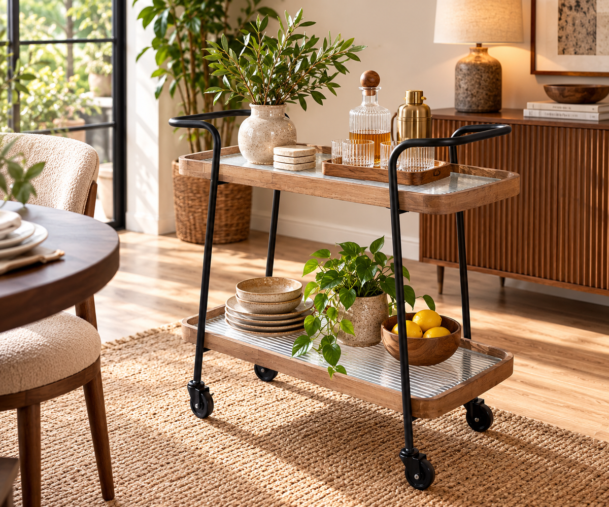 Two-Tier Wooden Frame Kitchen Trolley