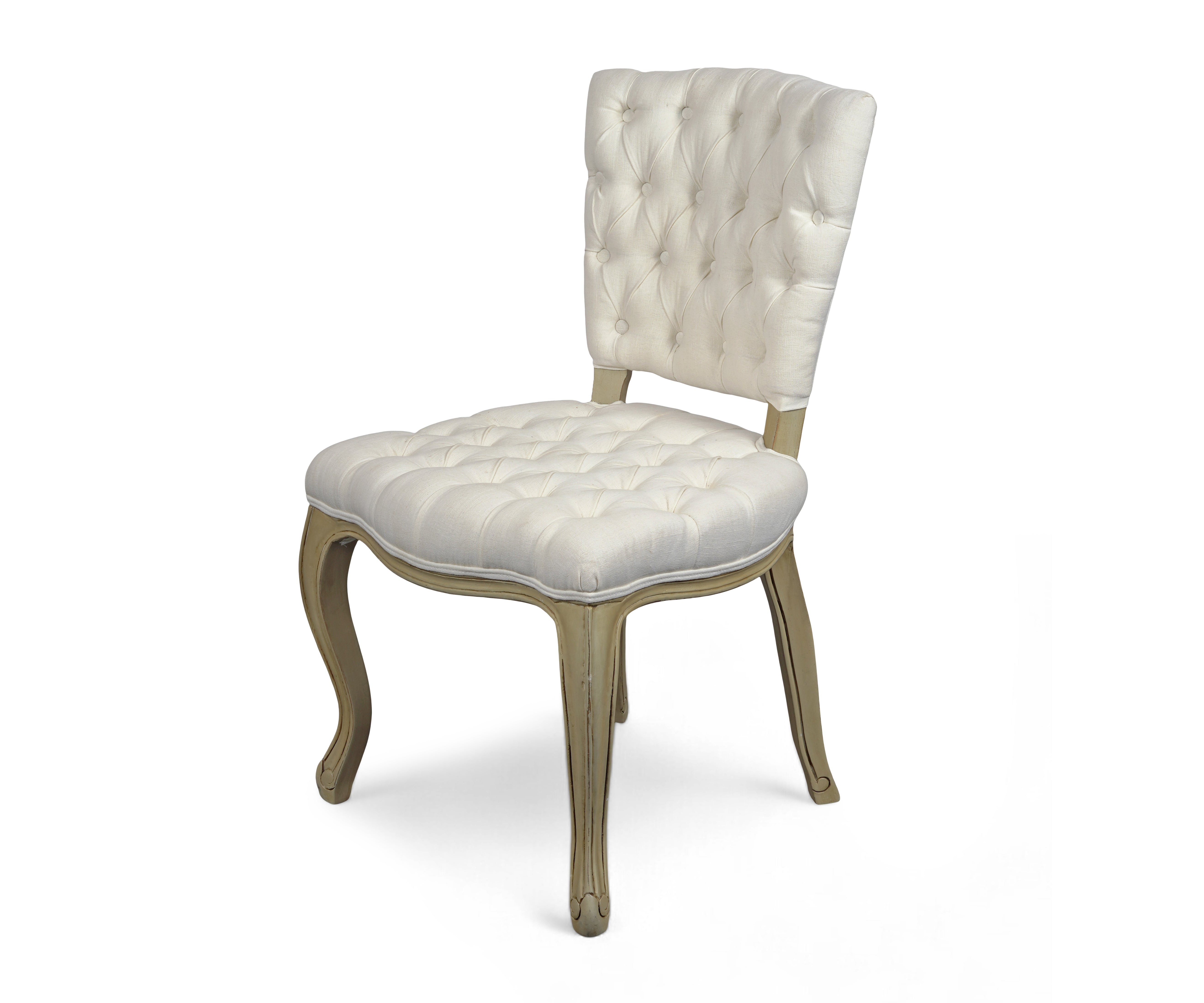 Ivory Tufted Gustavian Dining Chair with Carved Wood Frame