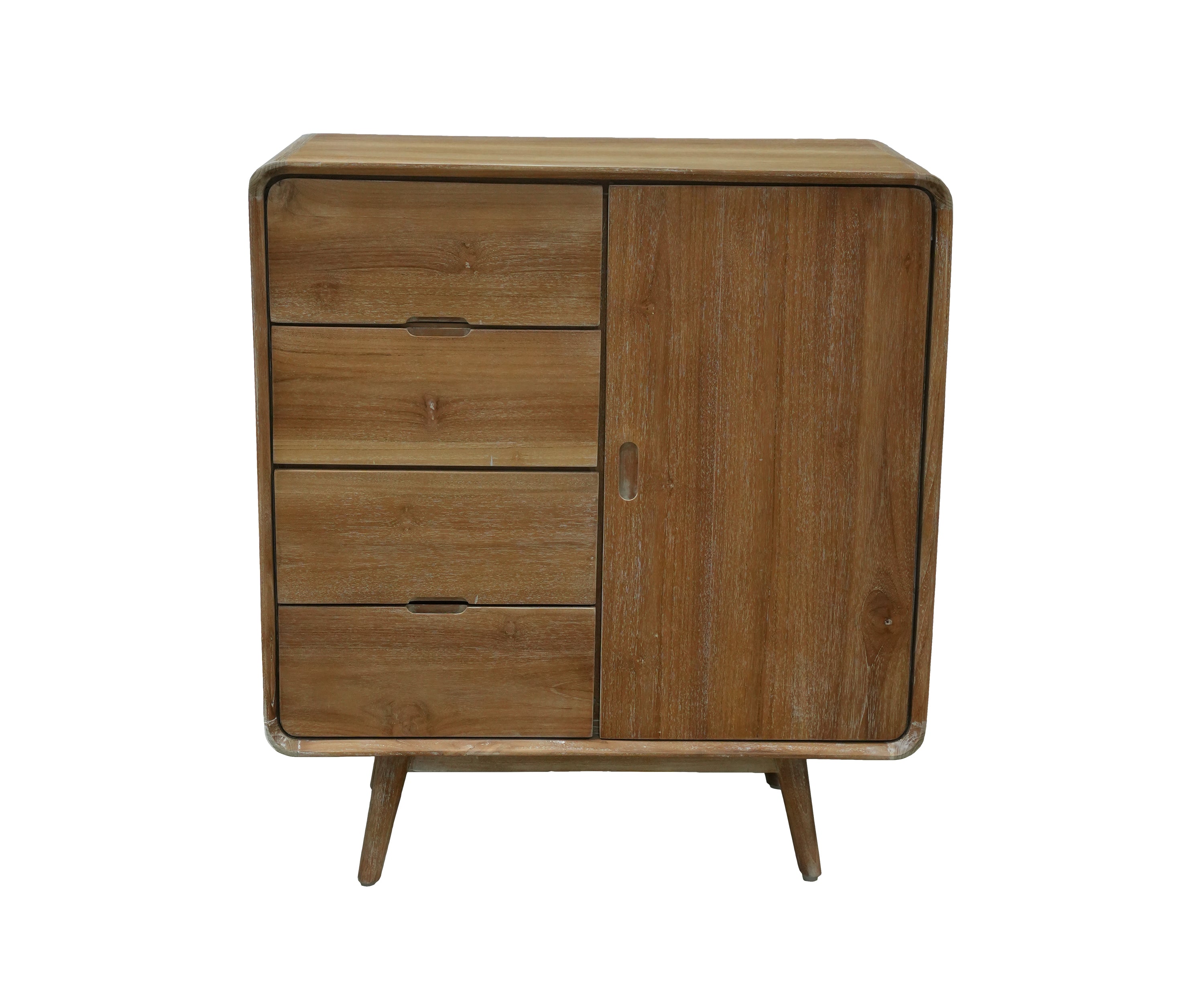 Modern Natural Teak Cabinet with Drawers and Door