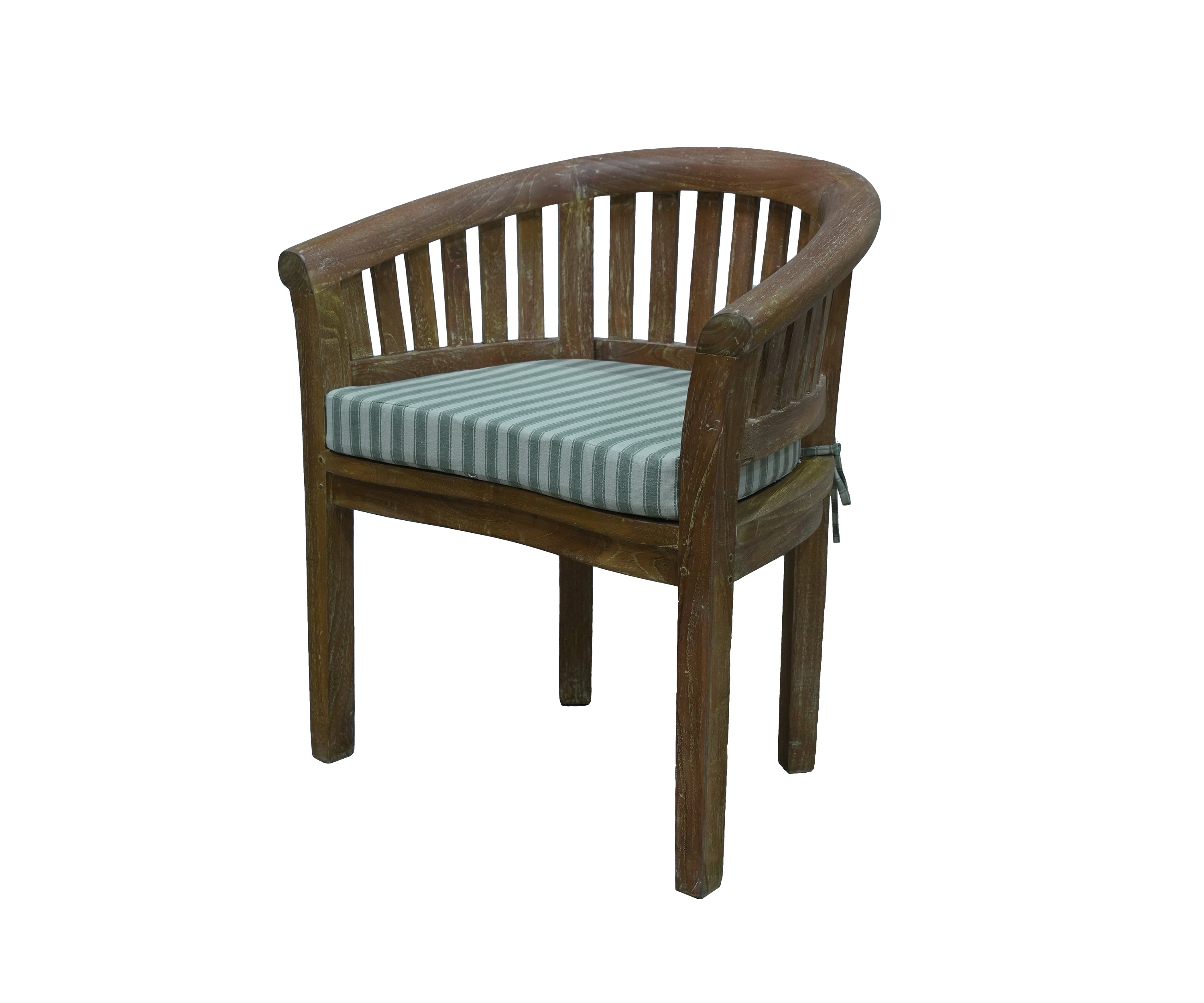French Style Teak Wood Arm Chair with Striped Cushion and Curved Backrest