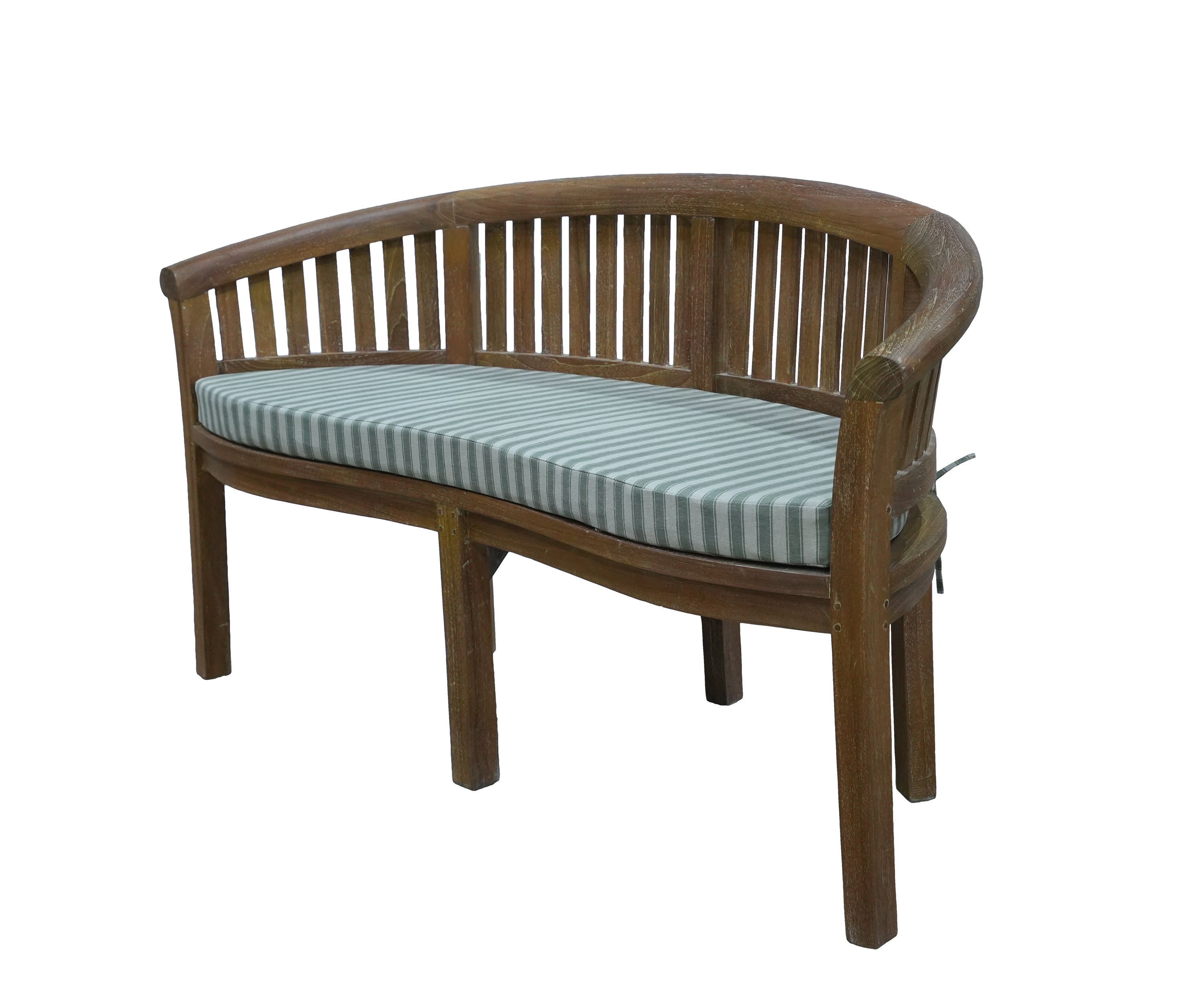 French Style Teak Wood Sofa Chair with Striped Cushion and Curved Backrest