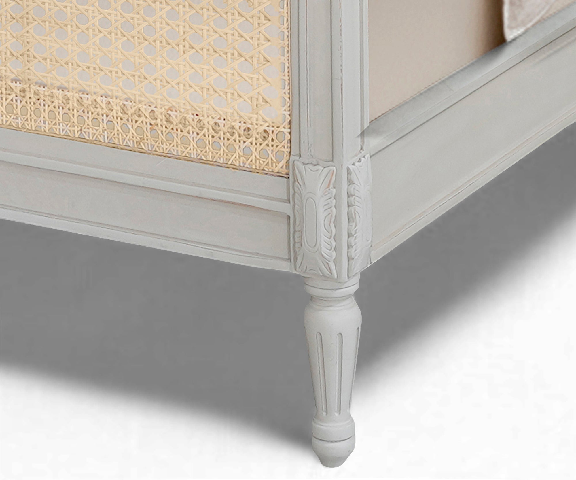 French Style Acacia Wood Cane Bed
