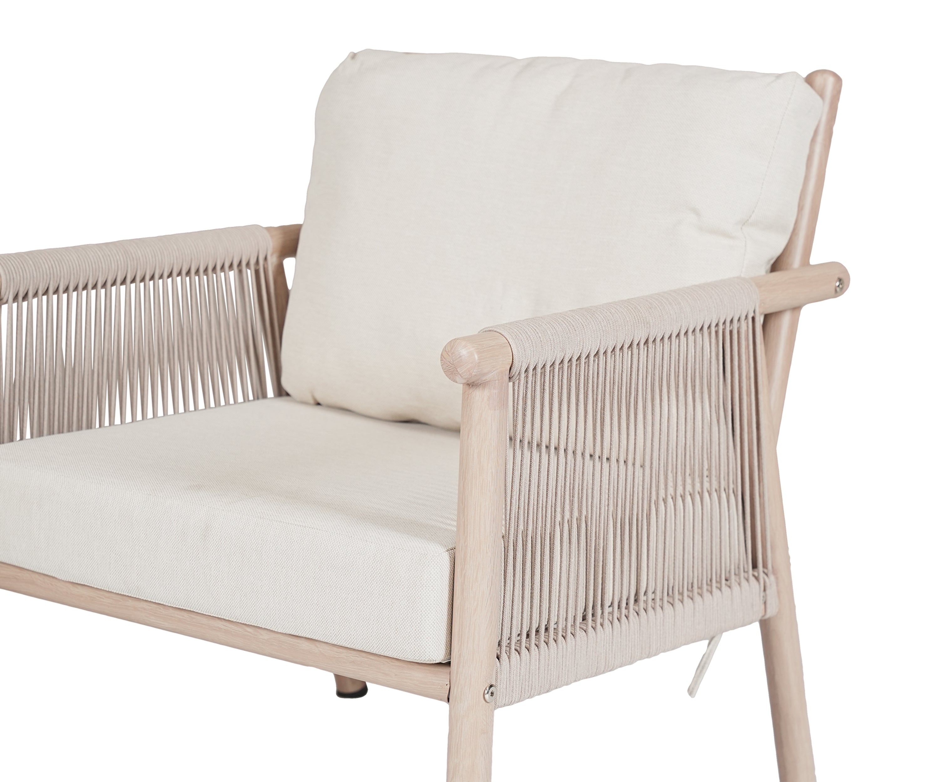 Beige Outdoor Armchair with Nylon Rope Woven Back & Metal Frame