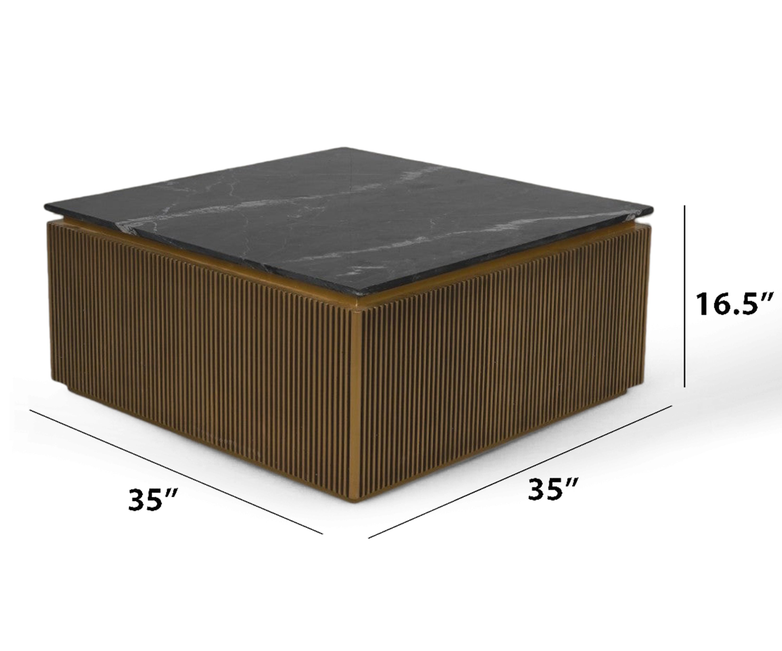 Square Brass Coffee Table with Black Marble Top