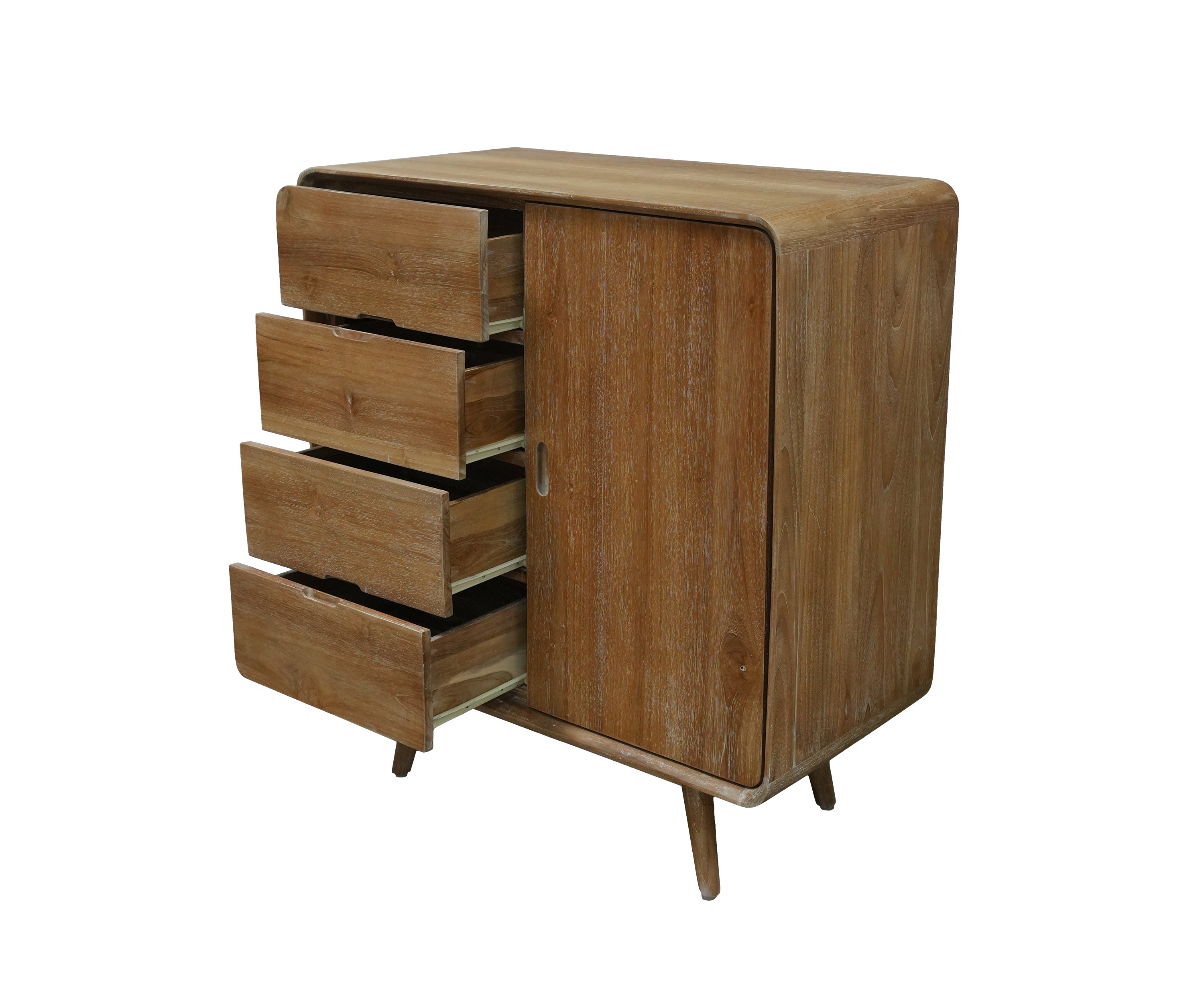 Modern Natural Teak Cabinet with Drawers and Door