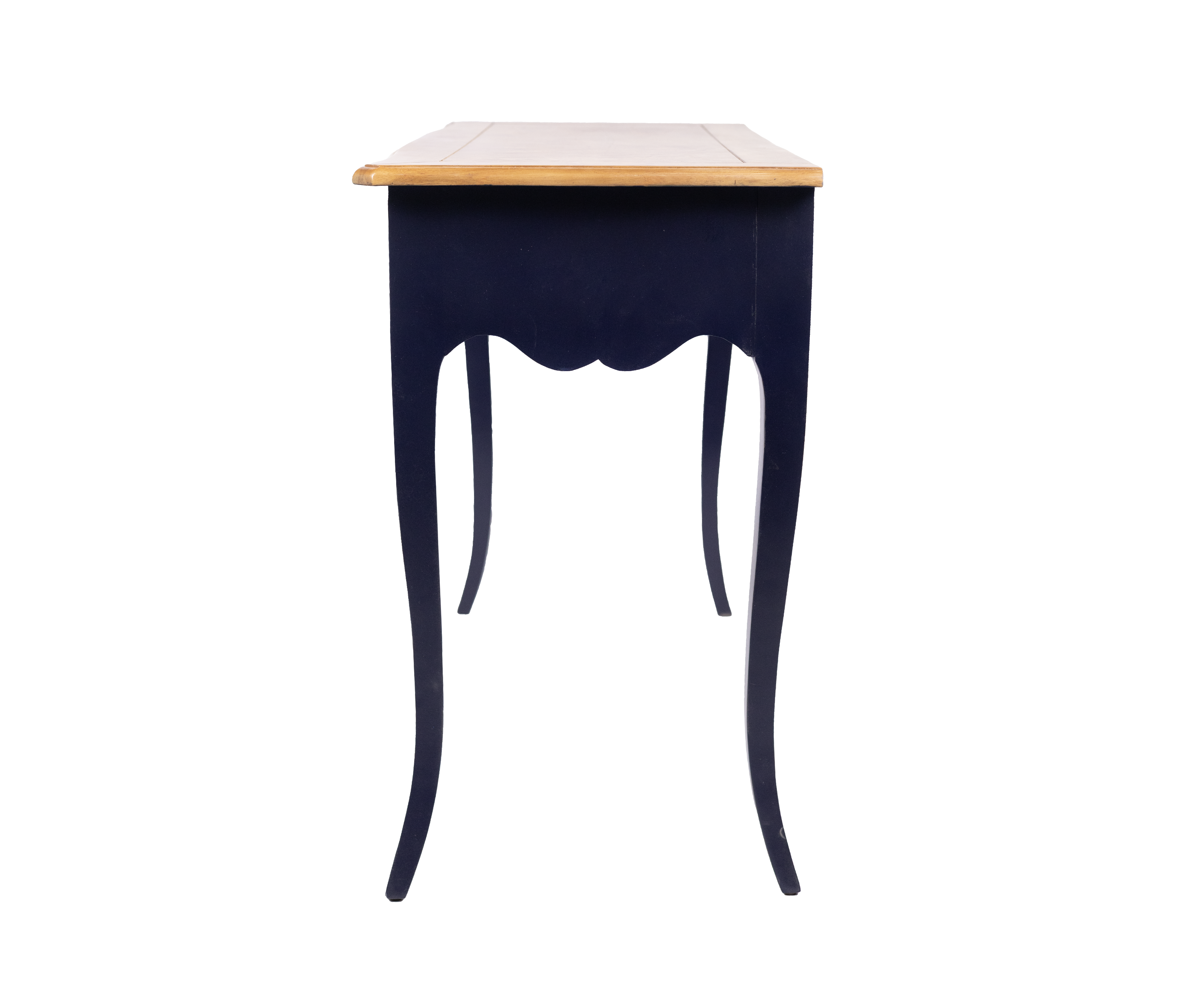 French Country Navy Blue Console Table with Natural Wood Top