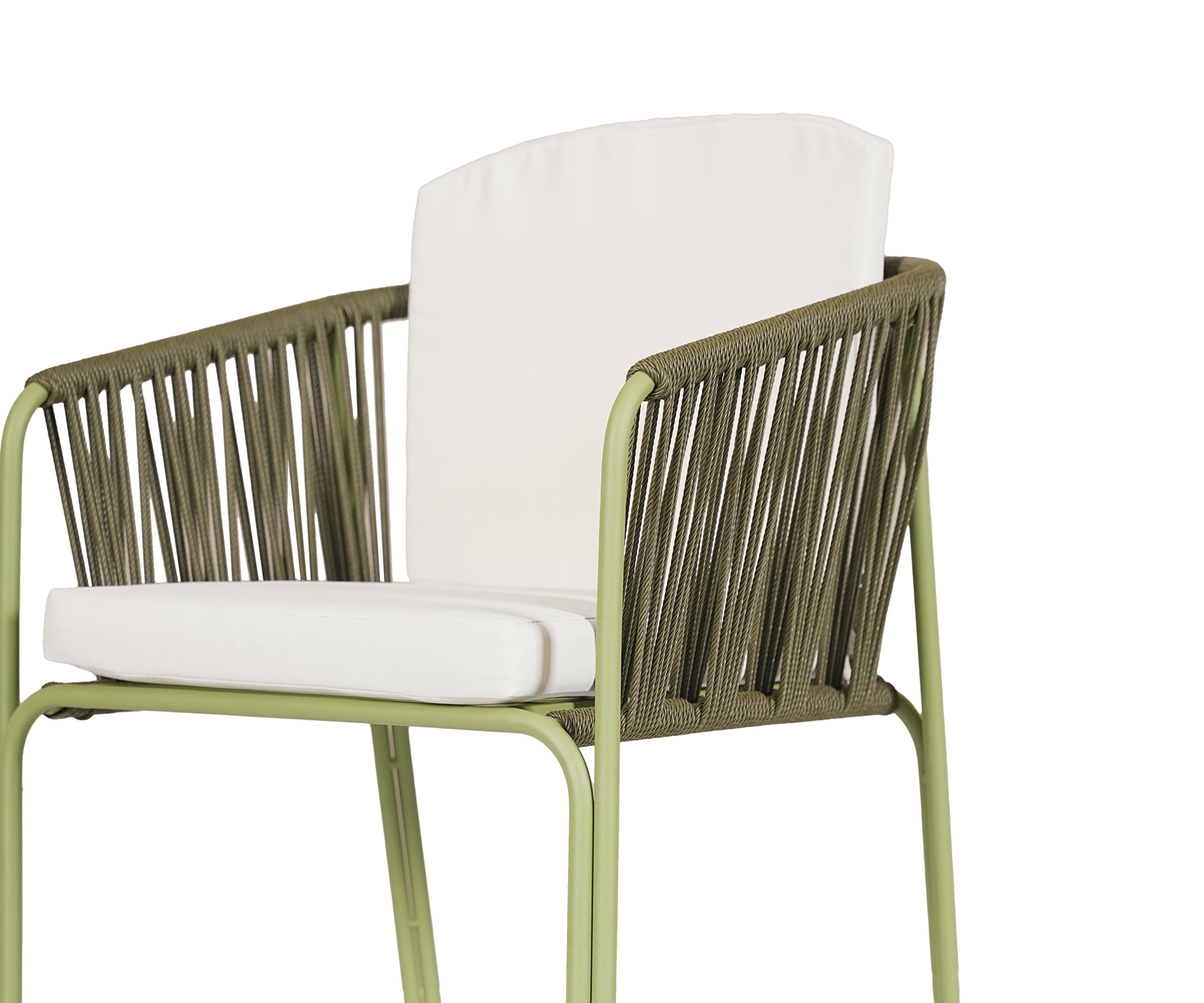 Olive Green Metal Outdoor Armchair with Nylon Ropes