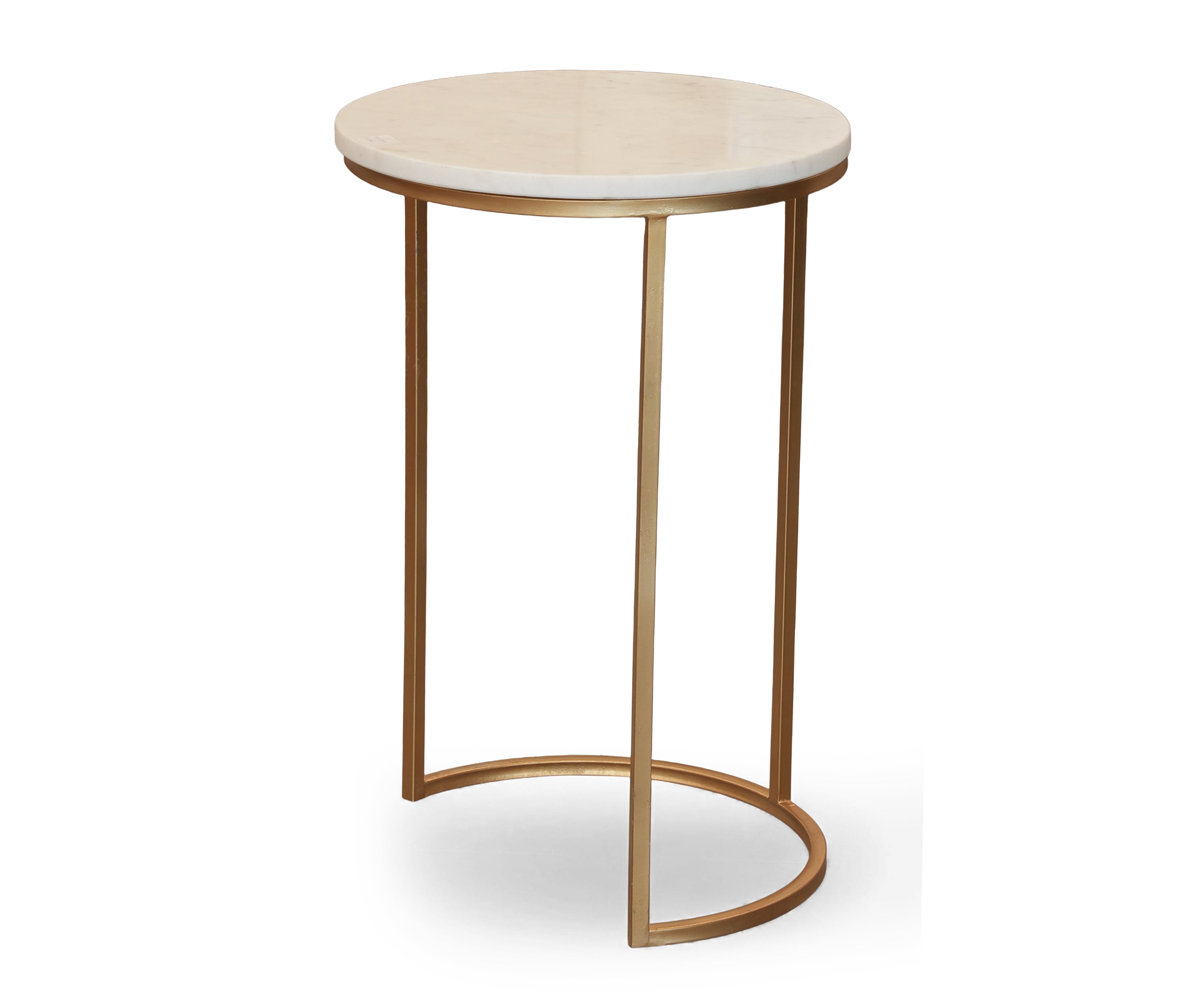 Round Marble Top Nesting Side Tables Set of 2 with Gold Metal Base