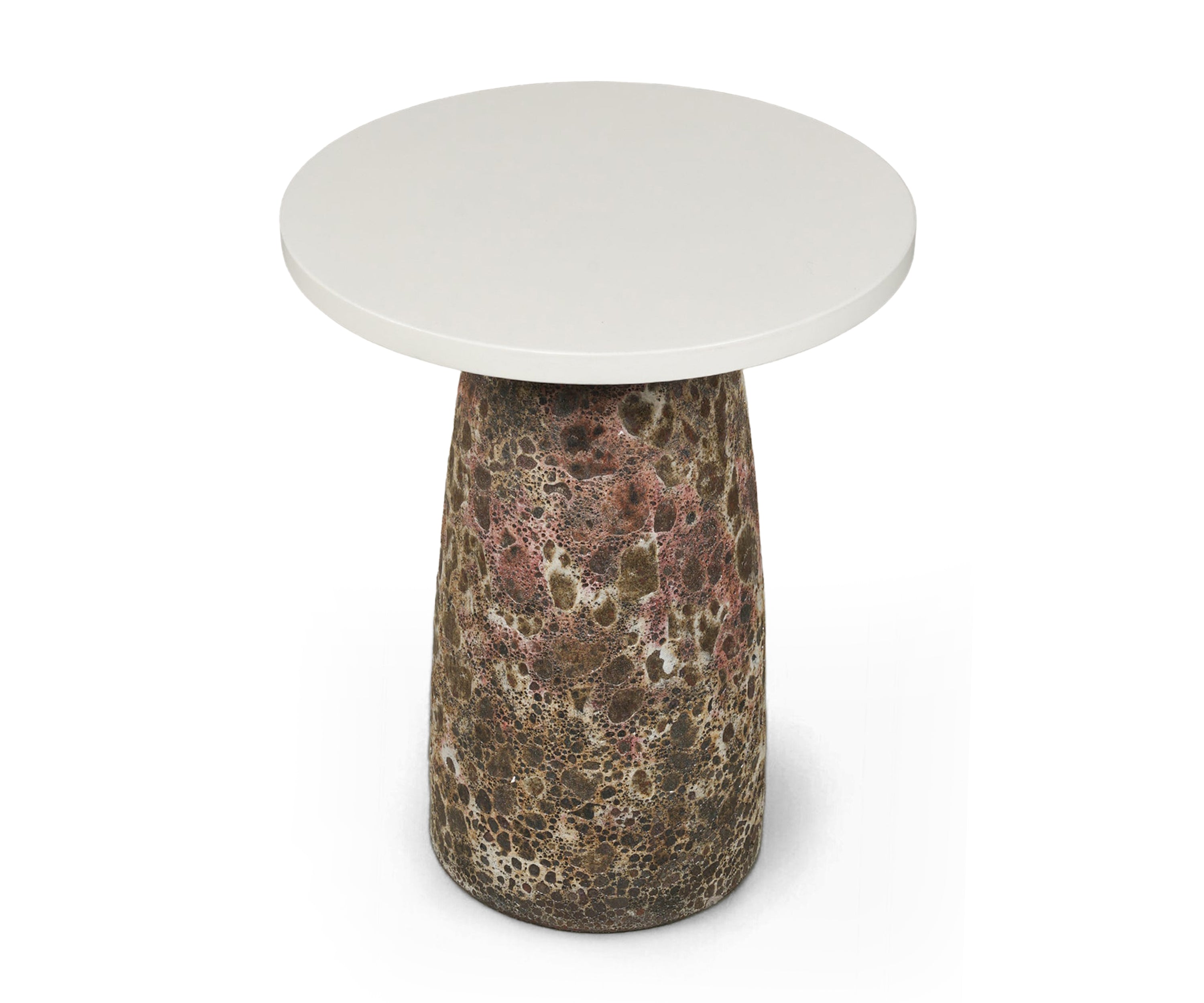 Ivory Marble Side Table with Textured Metal Pedestal Base