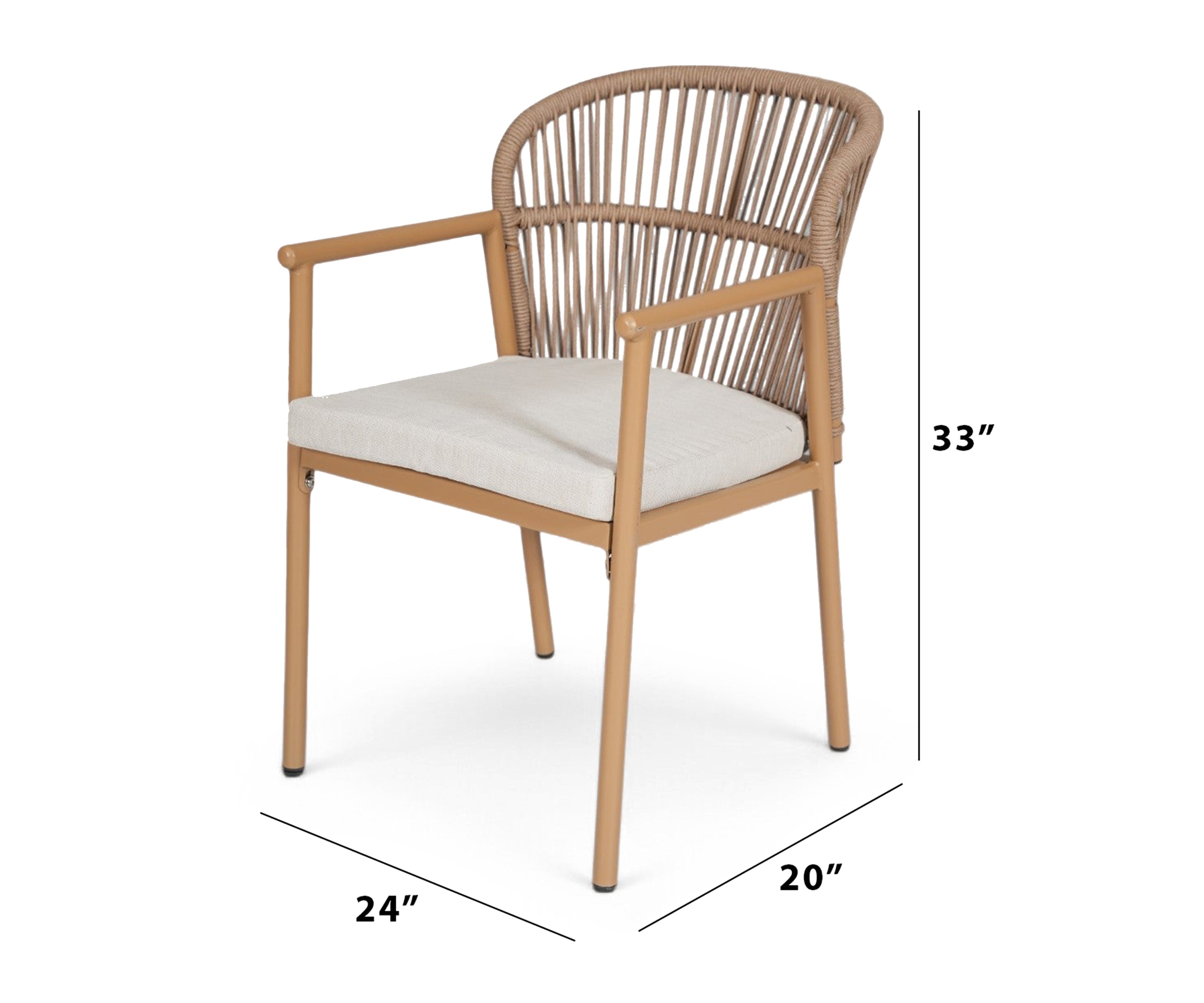 Sand Beige Rattan Fan-Back Arm Dining Chair with Cushion Seat