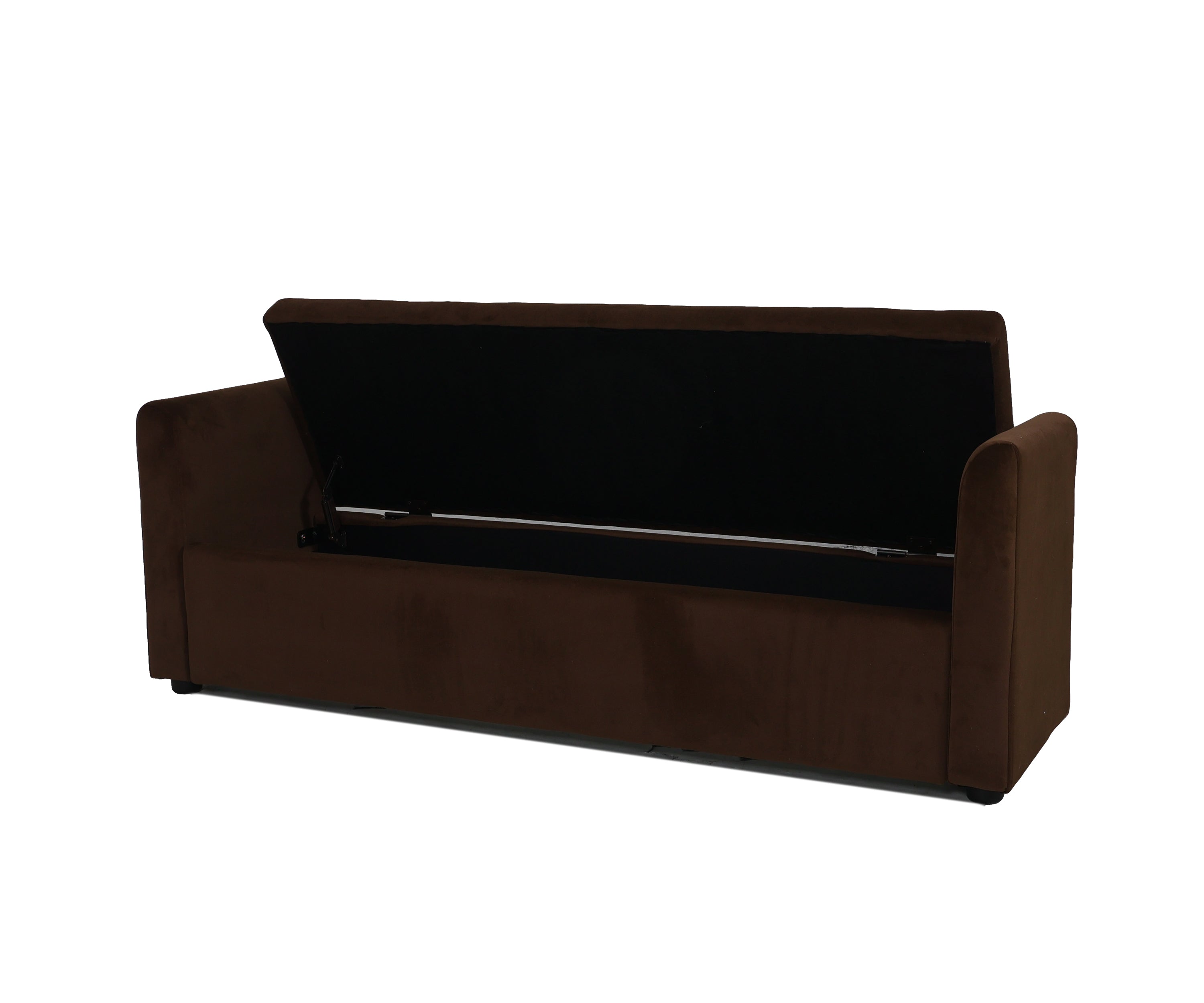 Chocolate Brown Velvet Storage Bench with Scroll Arms & Lift-Up Seat