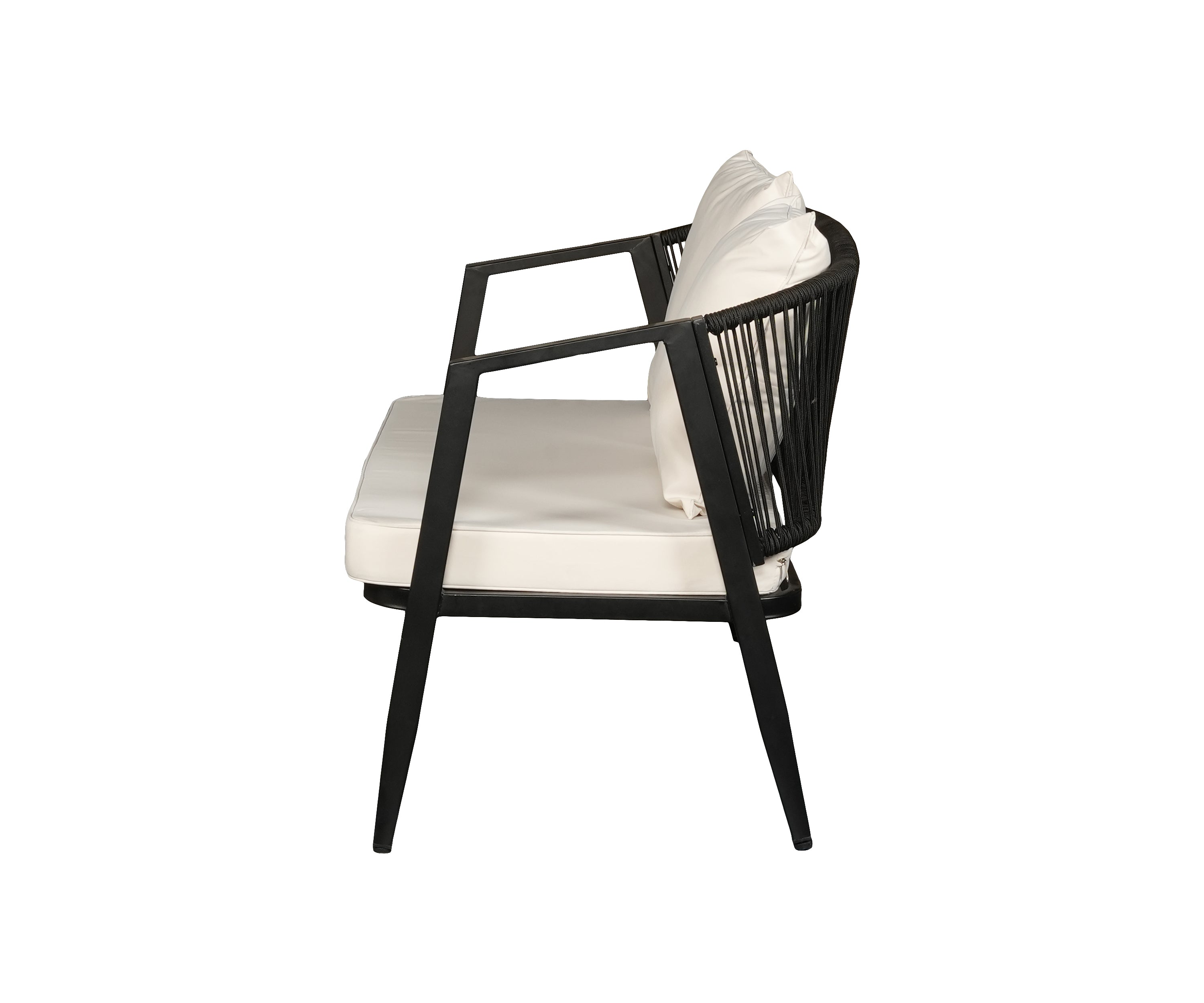 Modern Outdoor 2-Seater Sofa in Black Frame with Ivory Cushions