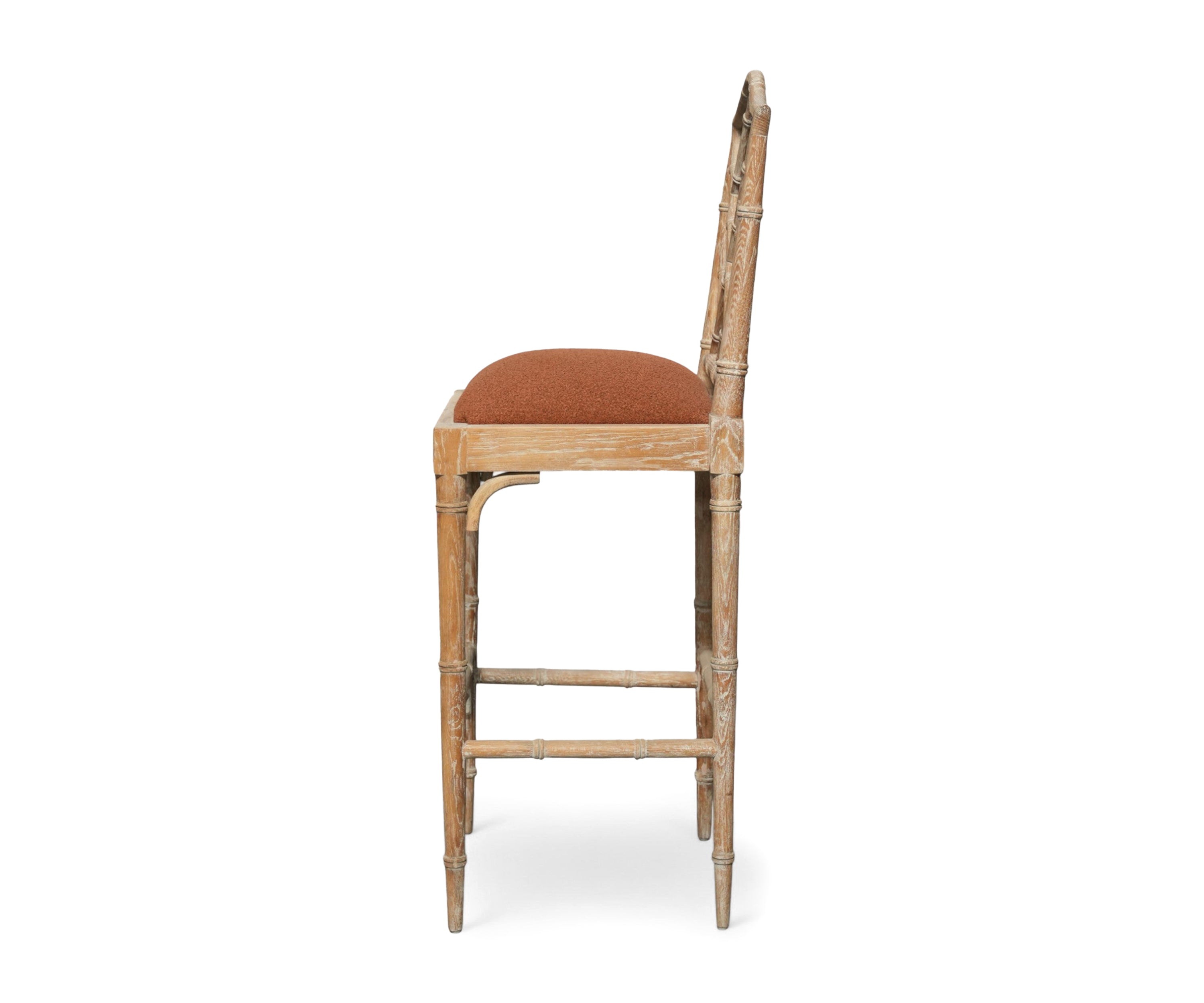Bamboo Style Wooden Bar Chair with Bouclé Seat - Orange