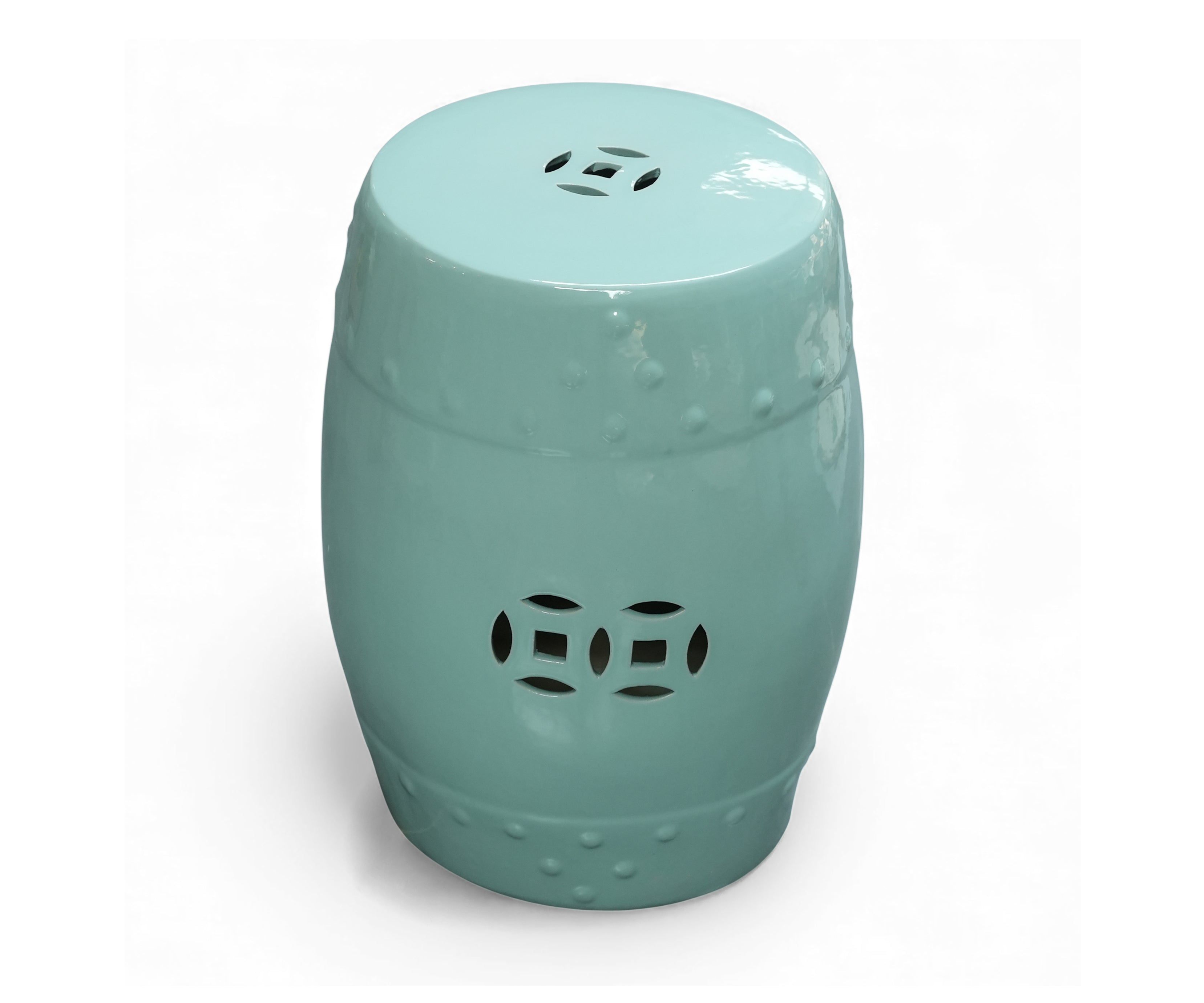 Glossy Aqua Ceramic Side Table with Cut-Out Detail