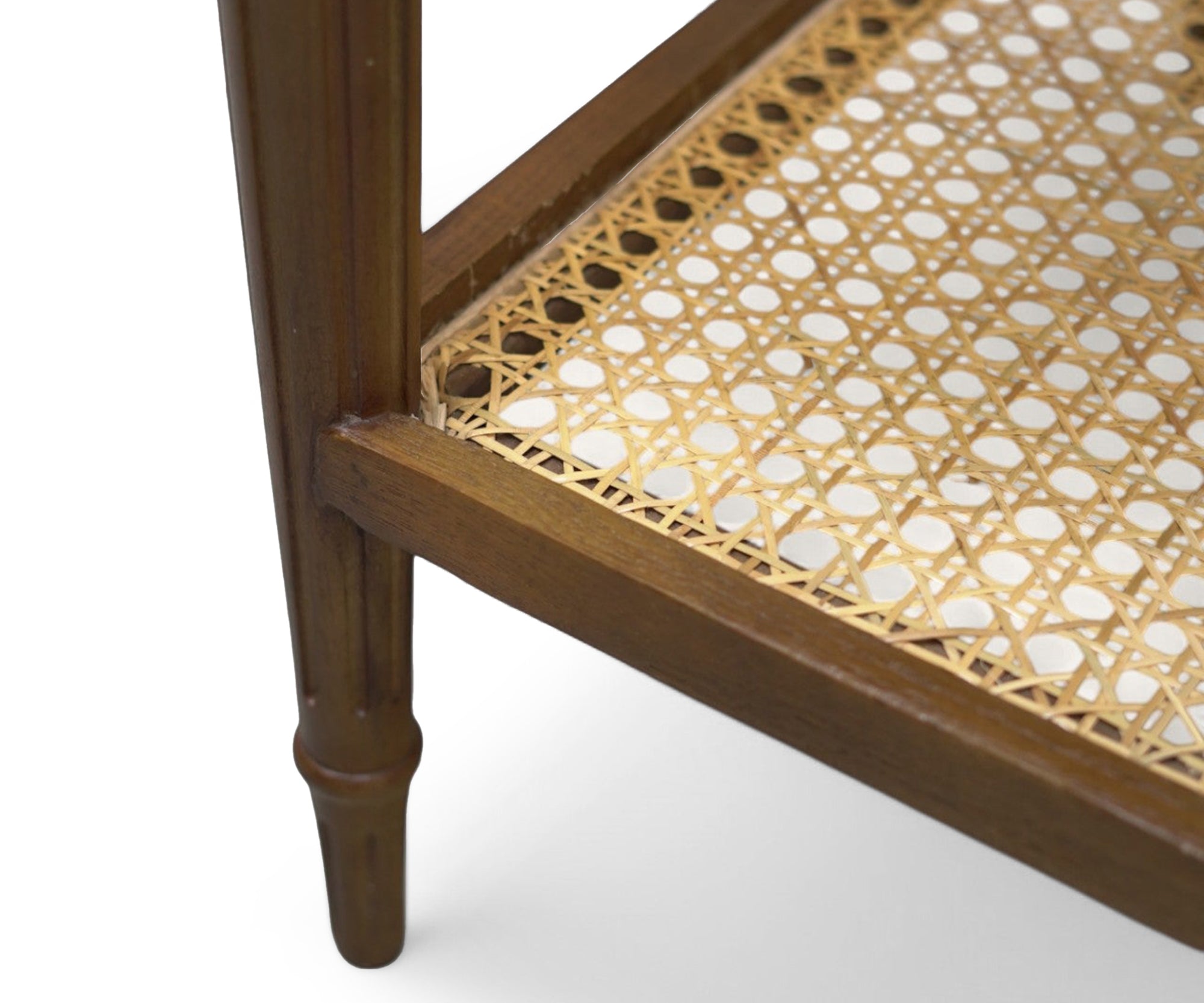 Walnut Cane Shelf Bed Side Table with Single Drawer