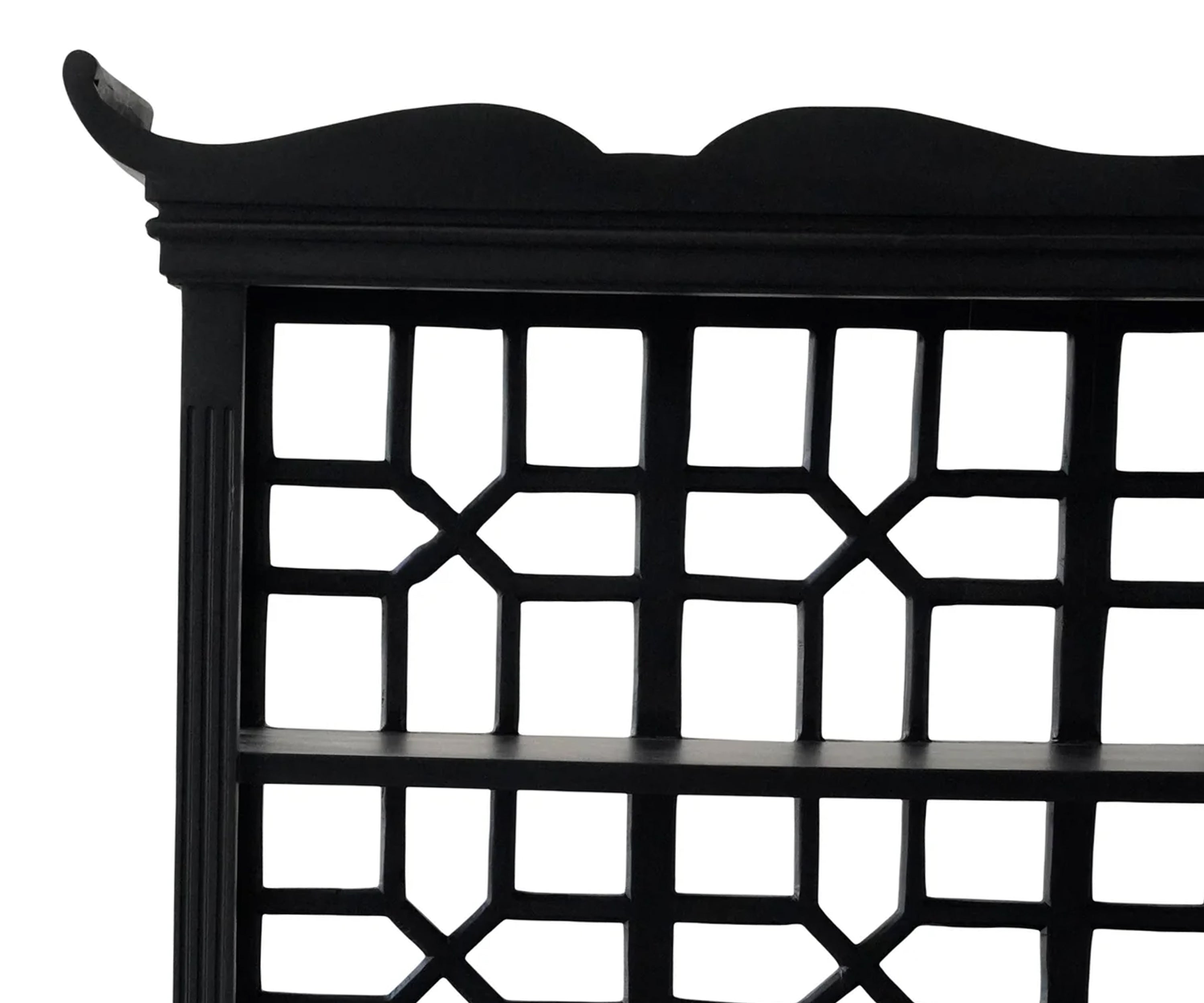 Black Wooden Display Bookshelf with Geometric Lattice Sides