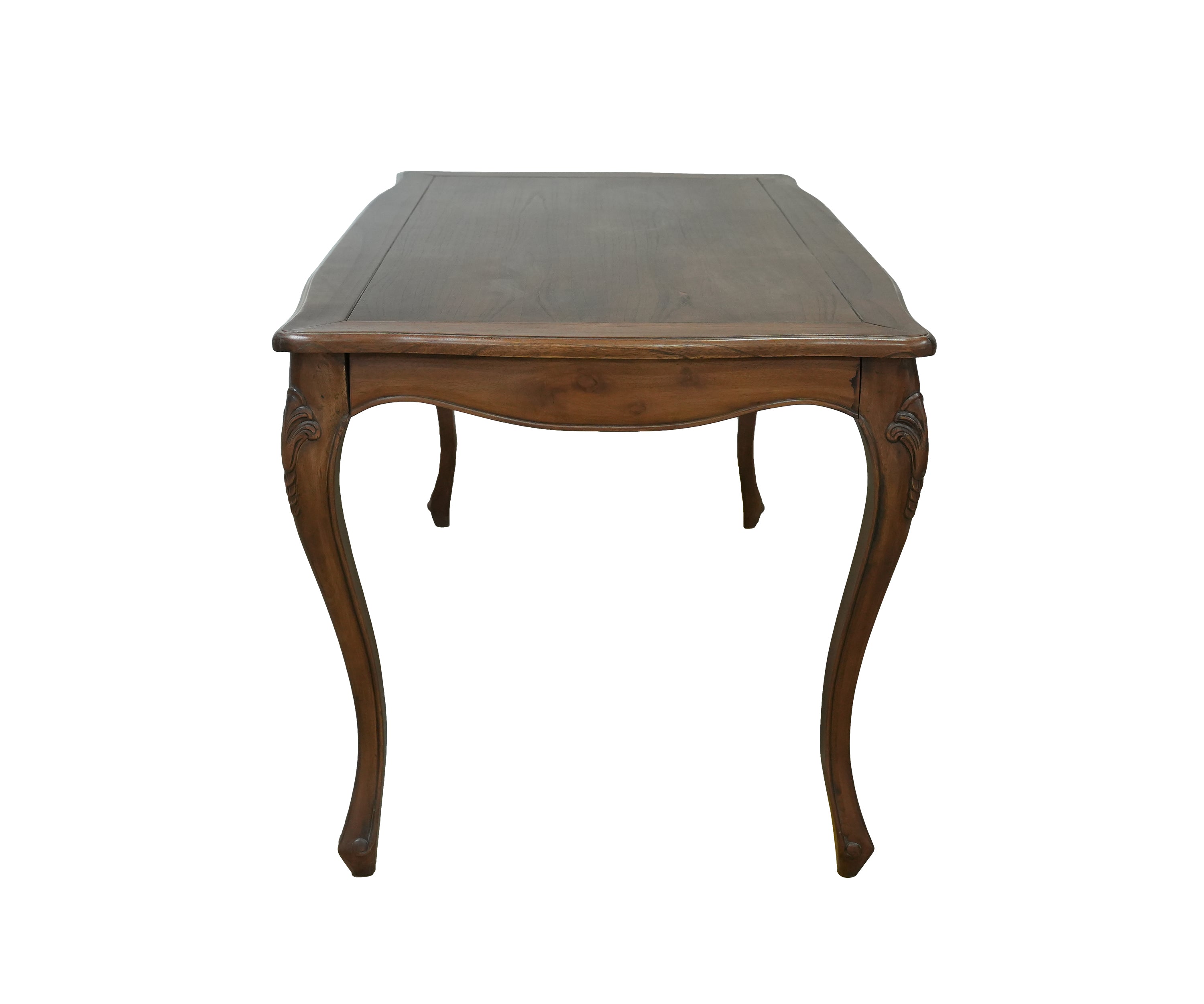 French Style Carved Teak Dining Table with Cabriole Legs