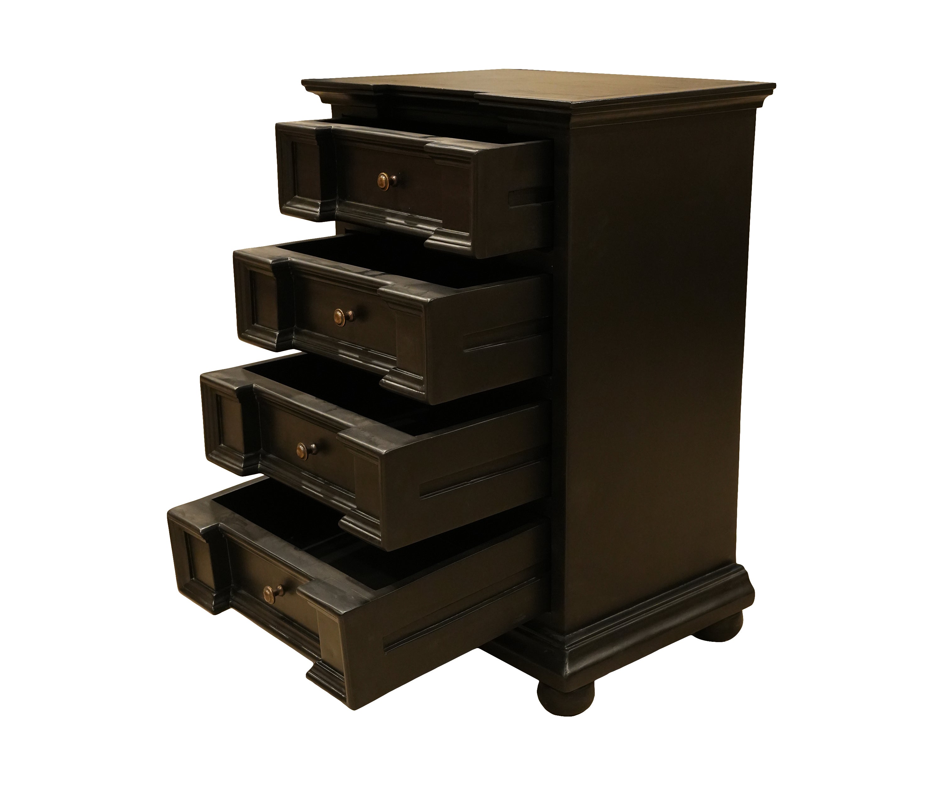 Wood 4-Drawer Night Stand with Classic Panel Front & Brass Knobss