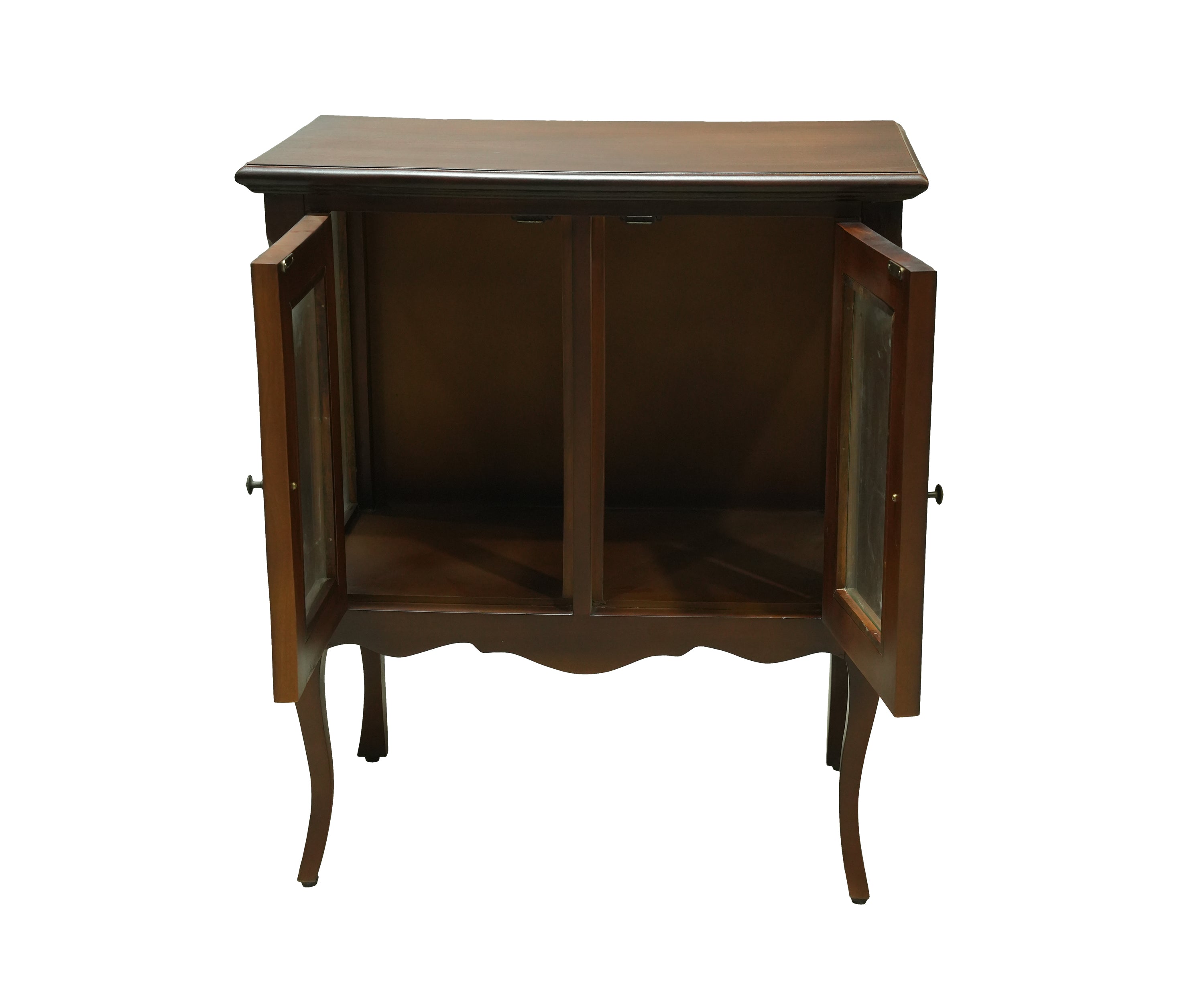 French Provincial Teak Glass Display Cabinet with Cabriole Legs