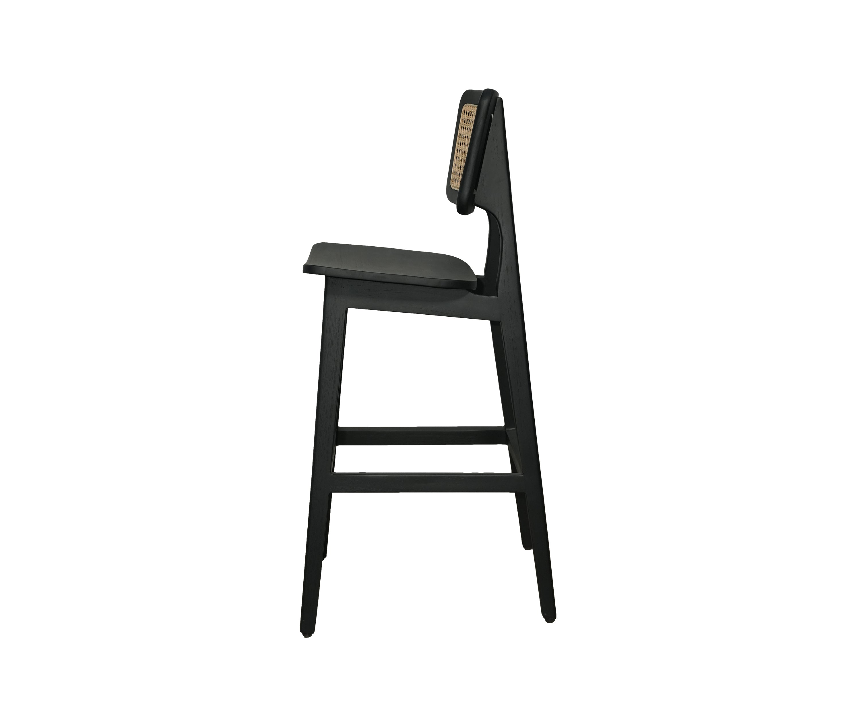 Modern Teak Wood Bar Chair with Black Frame and Woven Backrest