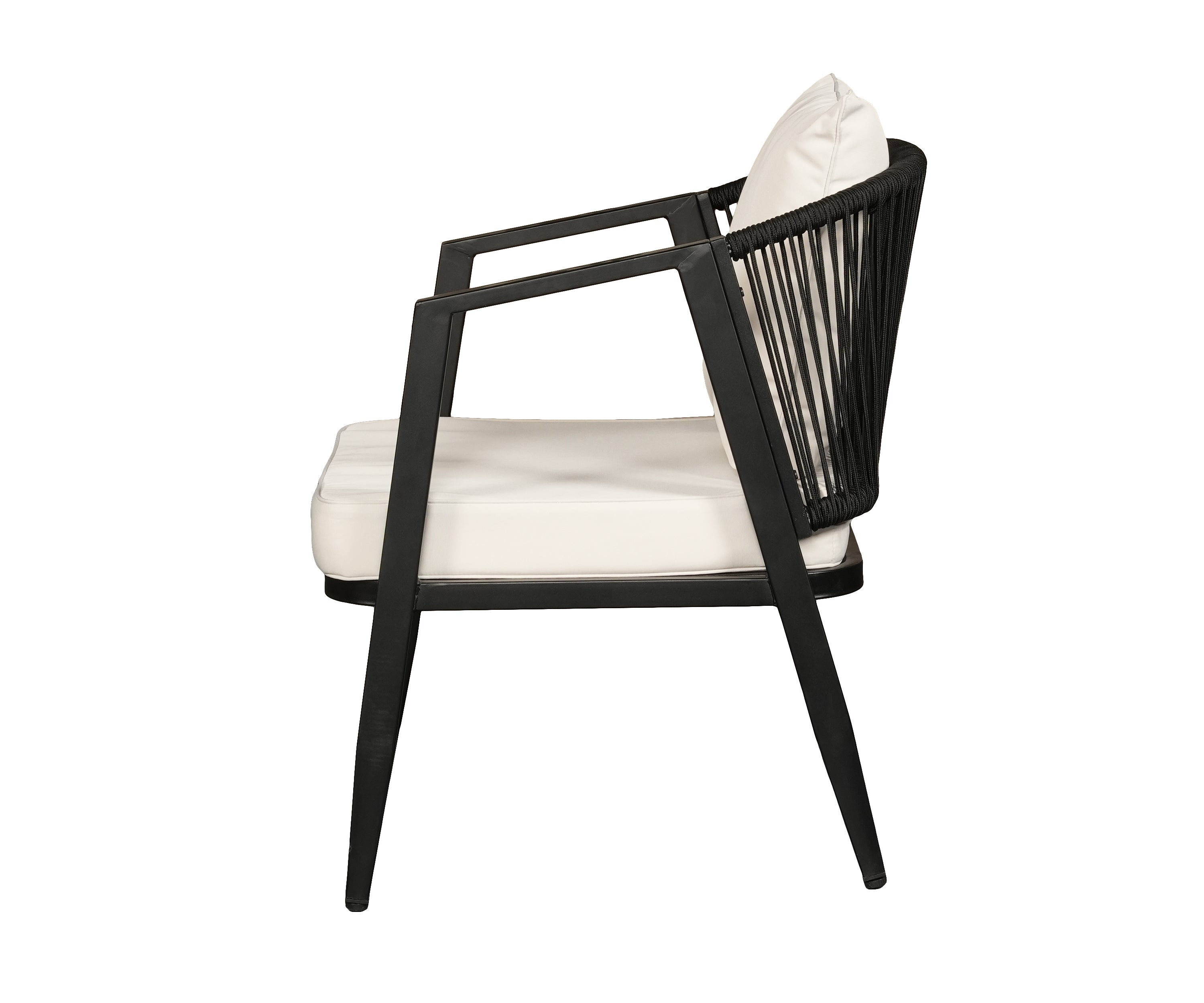 Contemporary Outdoor Sofa in Black Frame with Ivory Cushions
