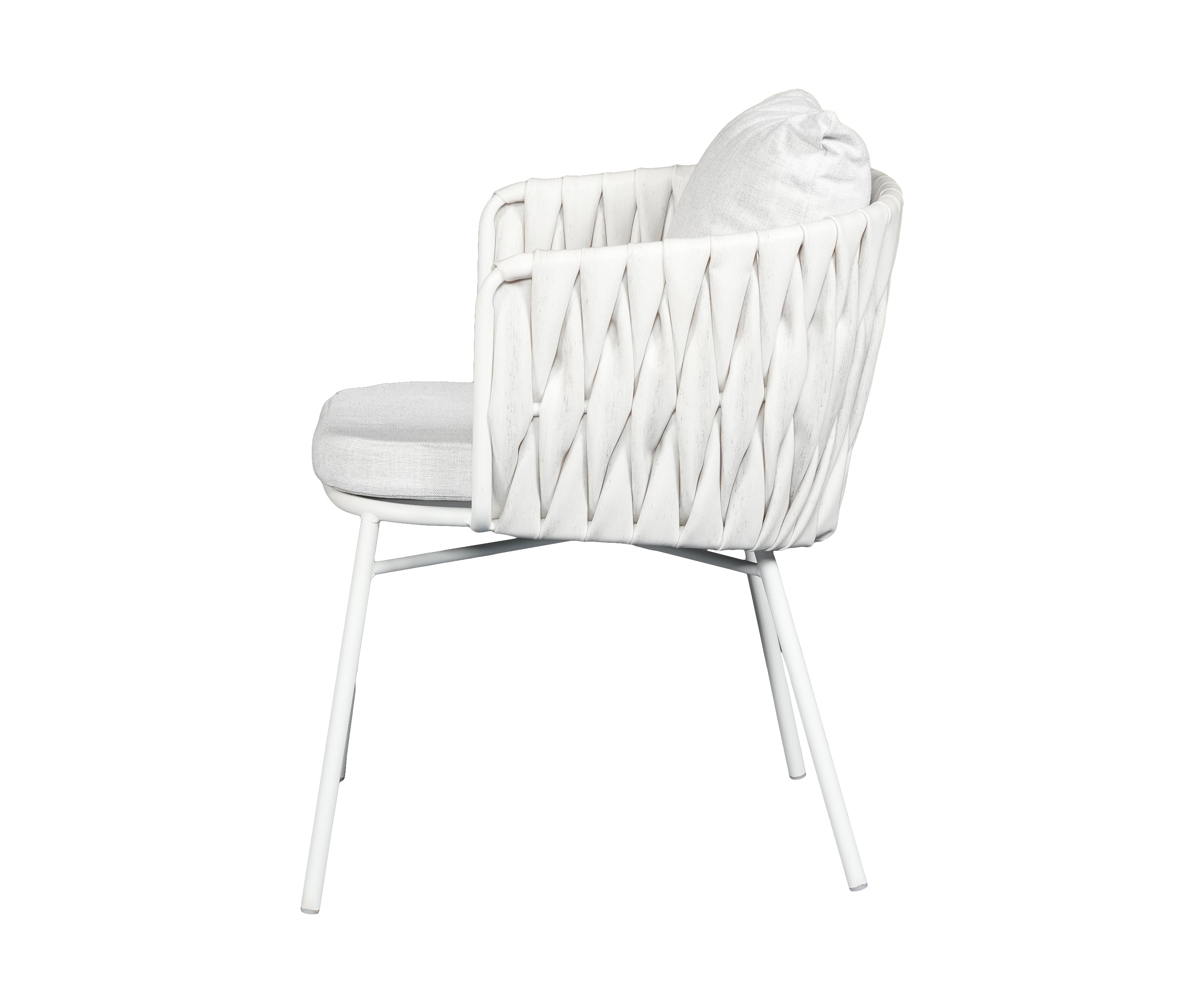 White Metal Outdoor Armchair with Braided Rope Backrest
